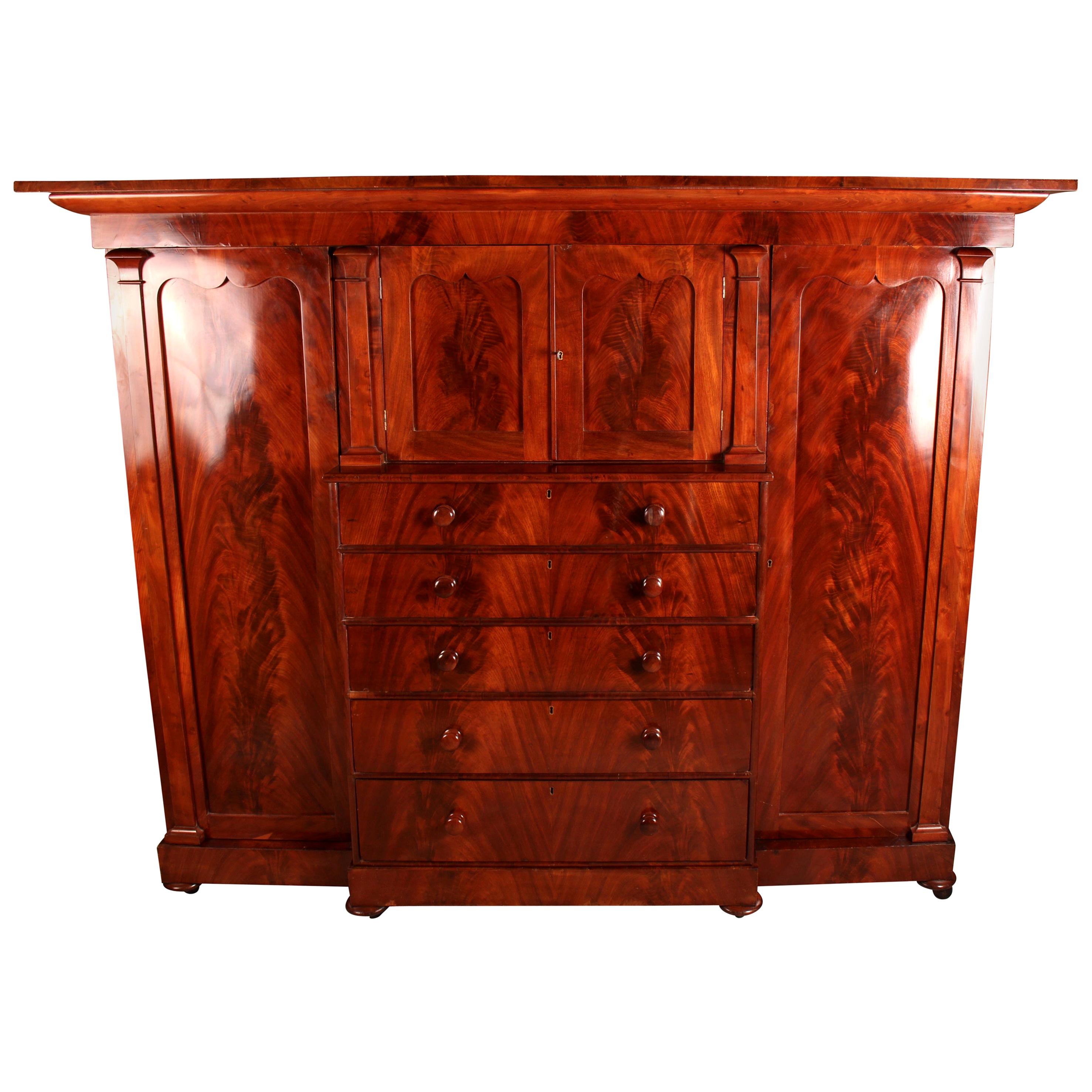 Large Victorian Flamed Mahogany Compactum Wardrobe For Sale