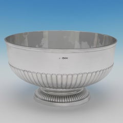 Large Victorian Fluted Antique Sterling Silver Bowl, Mappin & Webb, 1895