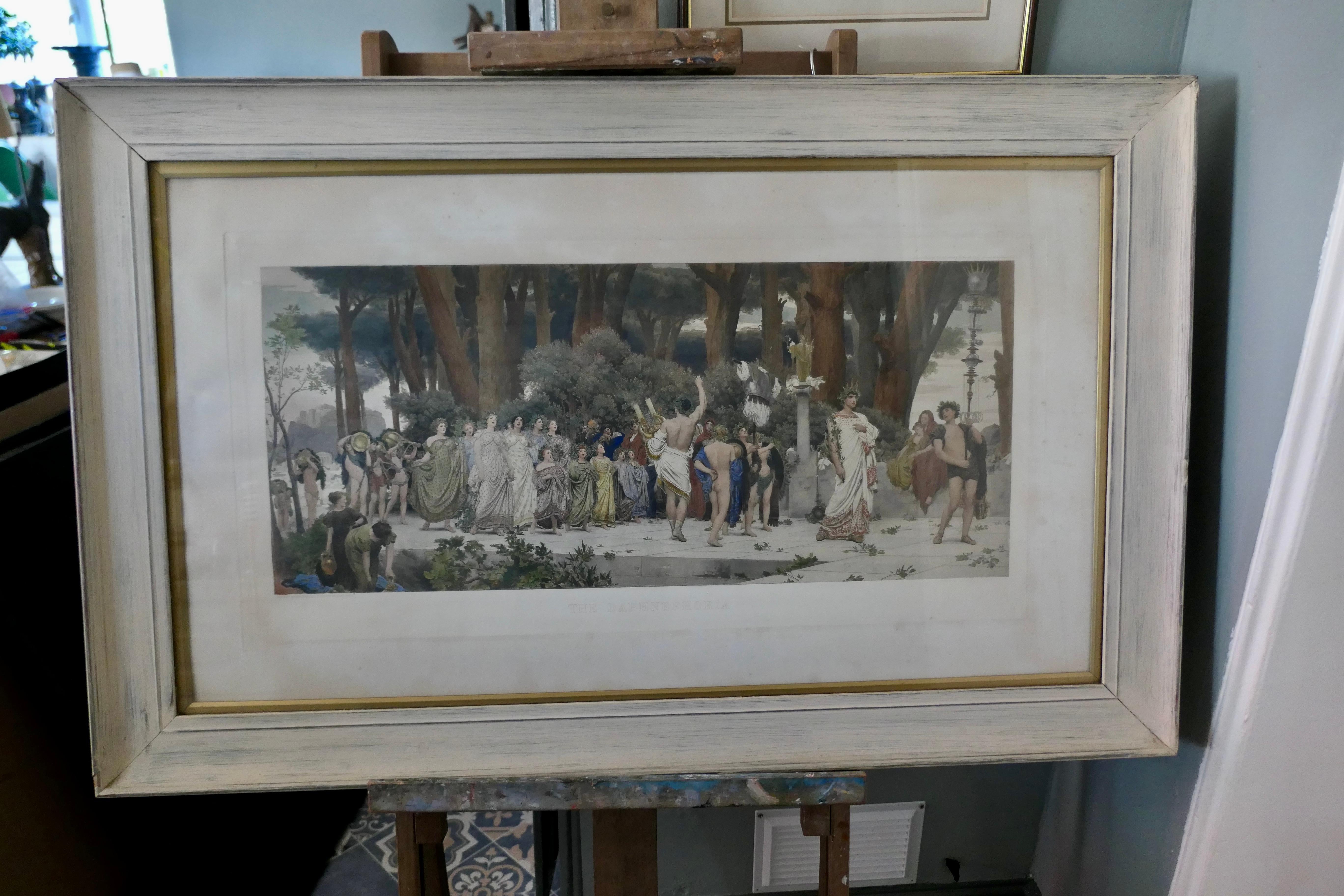 Large Victorian framed colour print of The Daphnephoria.

Large Victorian framed colour print of The Daphnephoria by Frederic Leighton (1830–1896), 1876, from Lady Lever Art Gallery.

This a large print presented in a glazed and overpainted wide