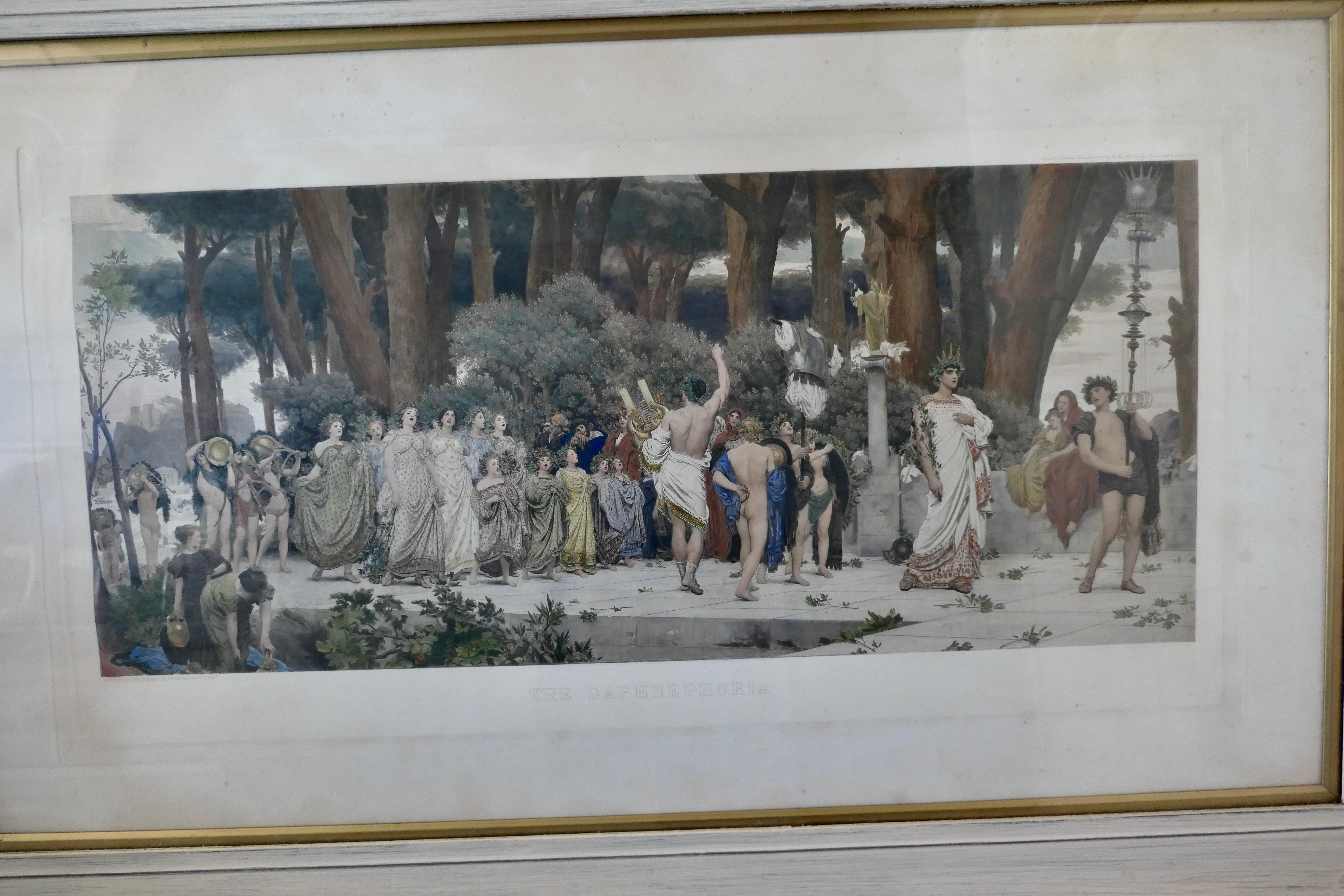 Classical Roman Large Victorian Framed Colour Print of the Daphnephoria For Sale