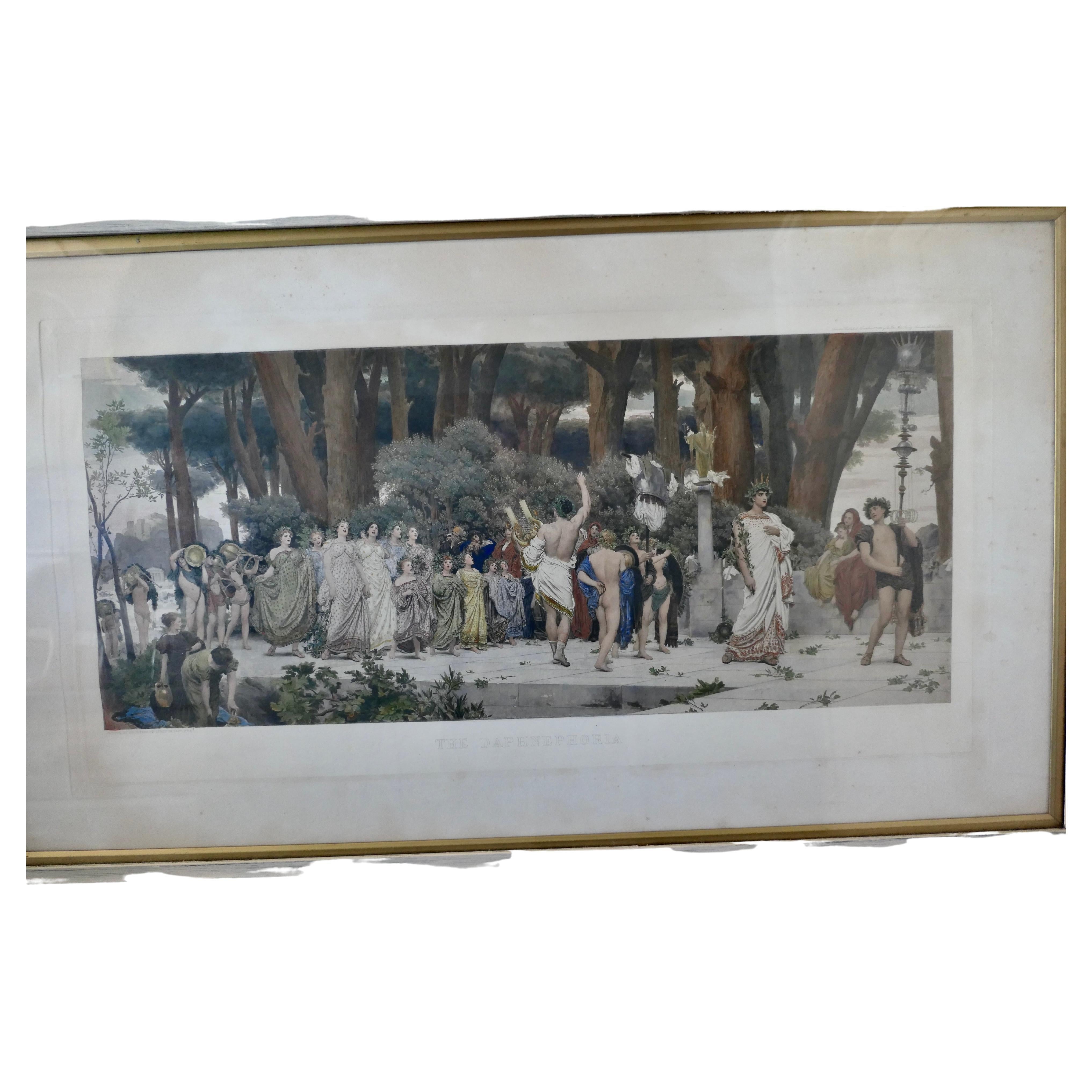 Large Victorian Framed Colour Print of the Daphnephoria For Sale