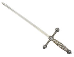 Large Victorian French 18 Karat Gold Silver Diamond Letter Opener Objet D Art