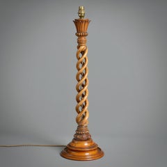 Large Victorian Fruitwood Spiral-turned Table Lamp