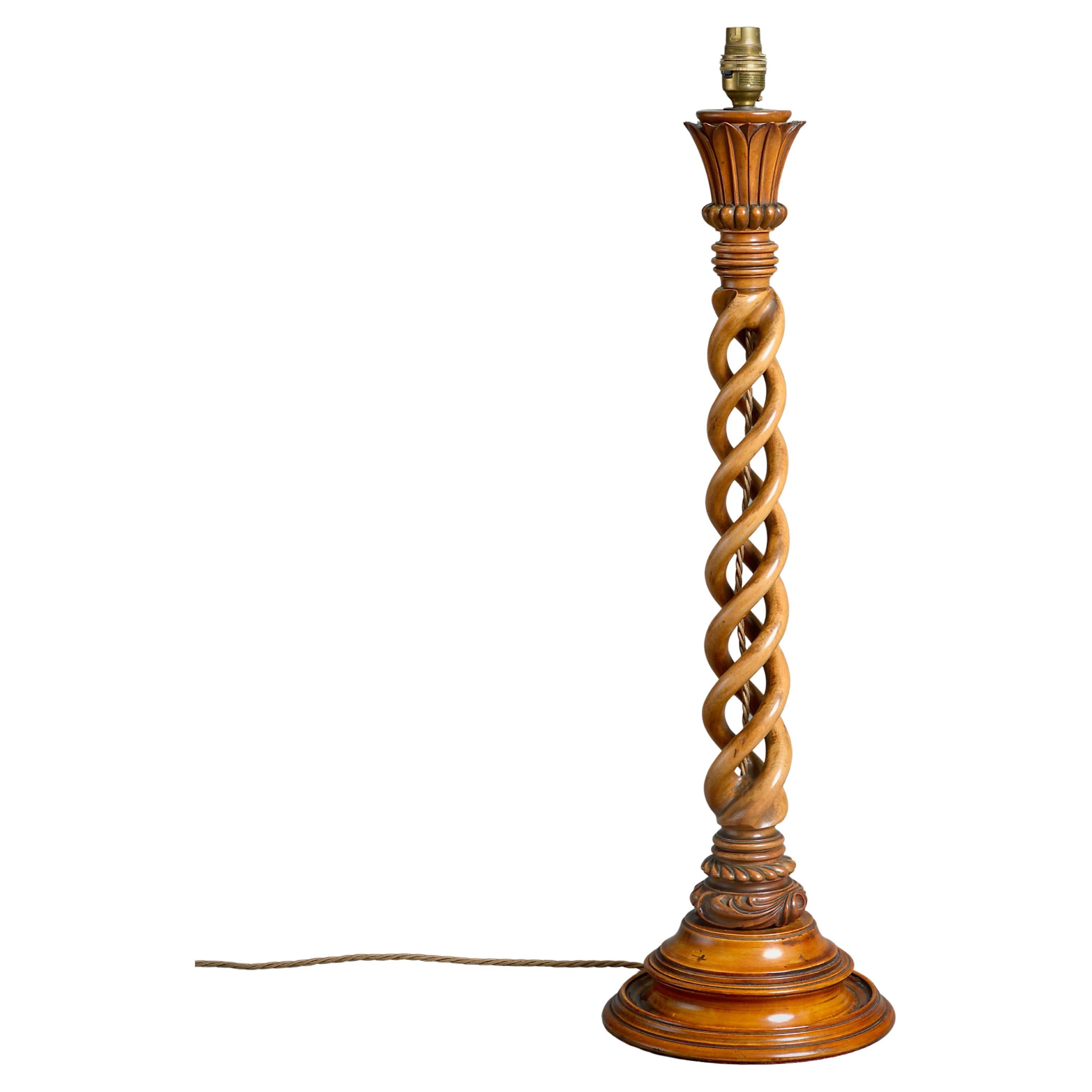 Large Victorian Fruitwood Spiral-turned Table Lamp For Sale