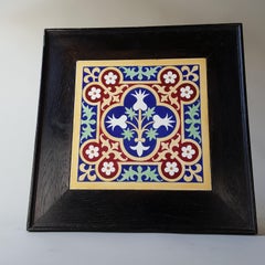 Large Victorian Gothic  Minton tile designed by A. W. N. Pugin in ebonised frame