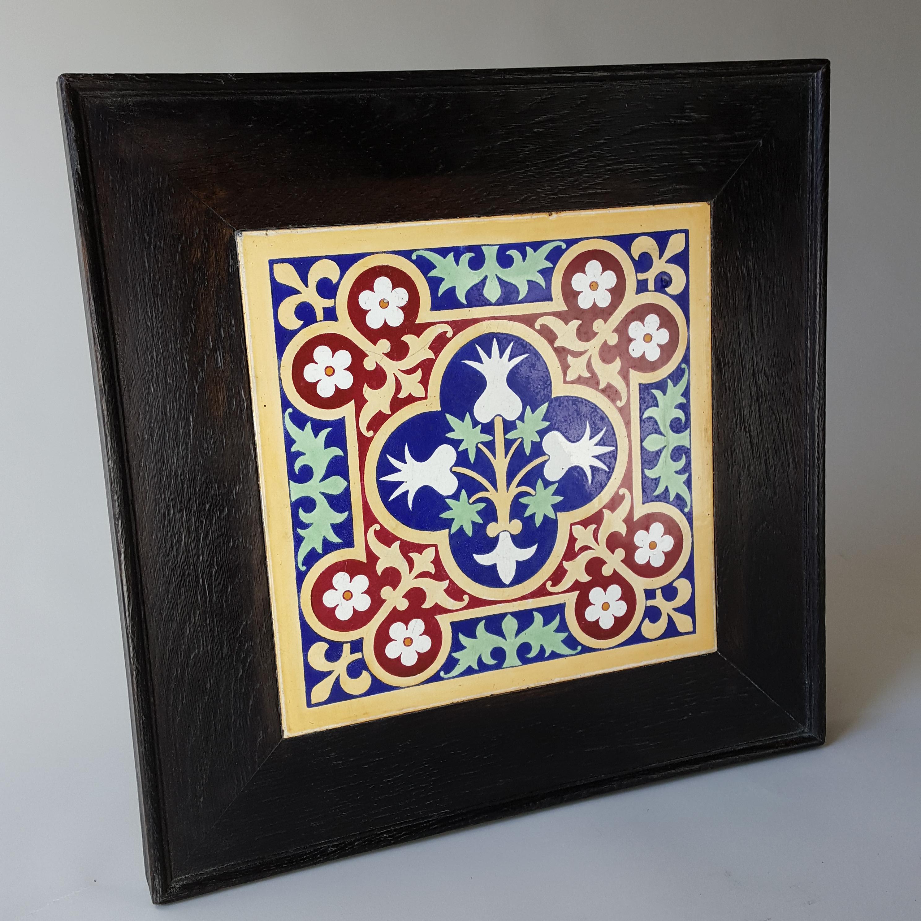 Gran gótico victoriano  Azulejo Minton diseñado por A. W. N. Pugin en marco ebonizado Renacimiento gótico en venta