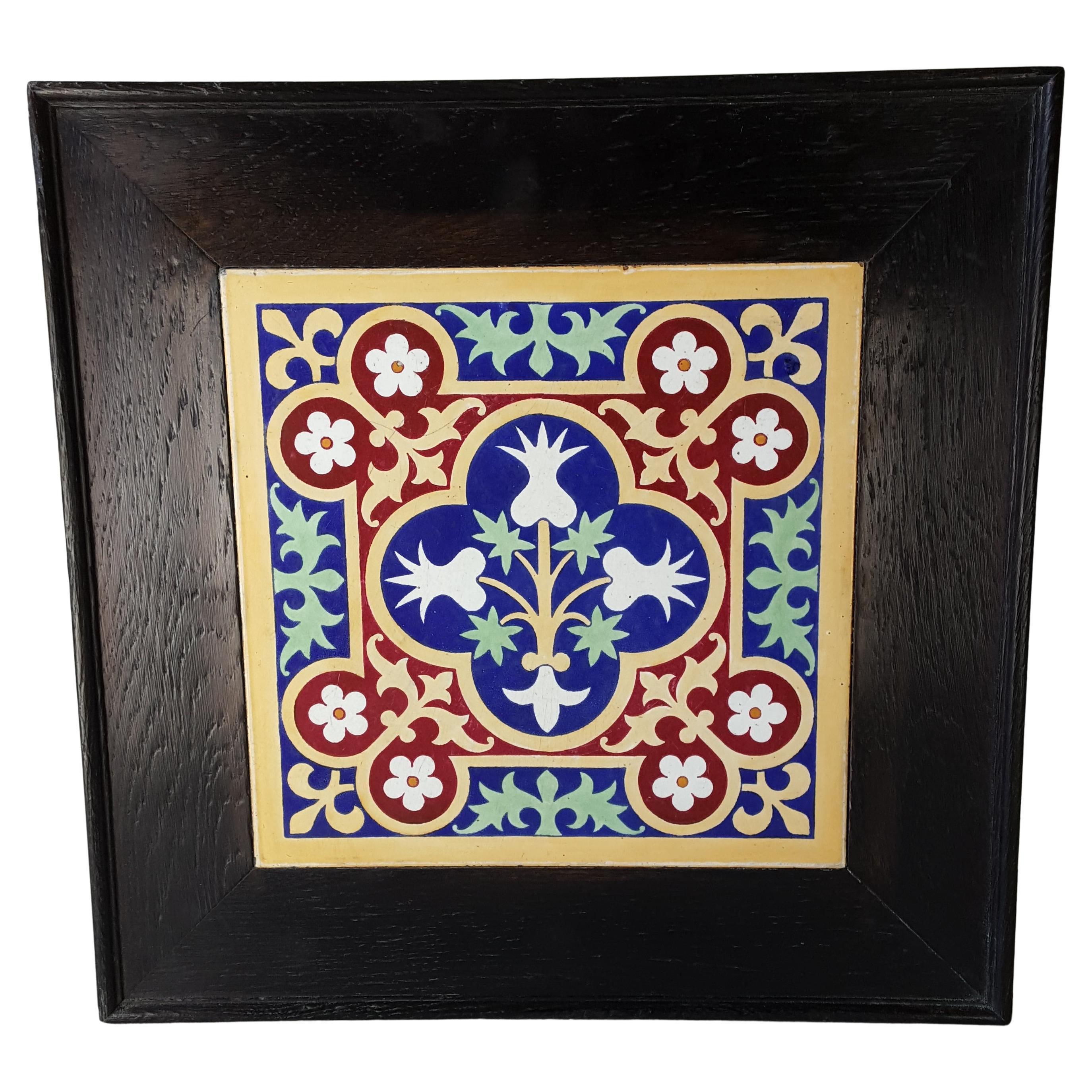 Gran gótico victoriano  Azulejo Minton diseñado por A. W. N. Pugin en marco ebonizado en venta