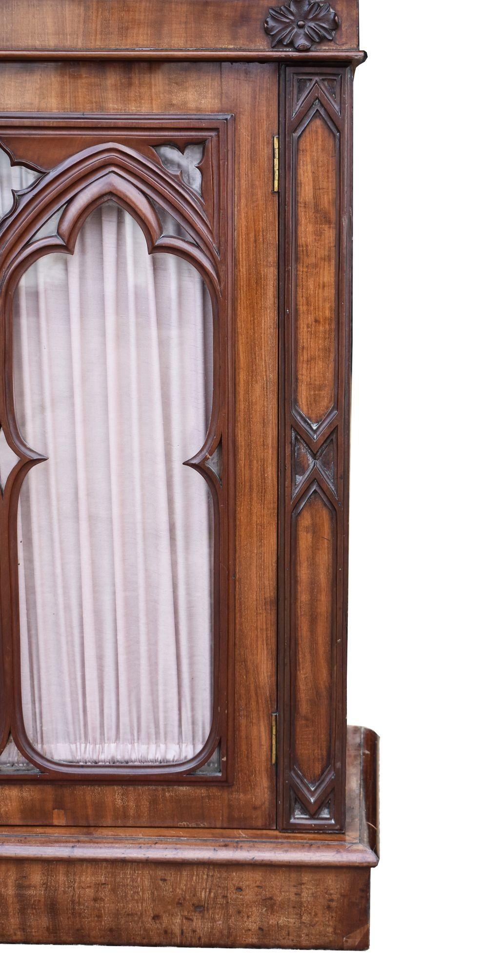 Large Victorian Gothic Revival Mahogany Breakfront Bookcase For Sale 5
