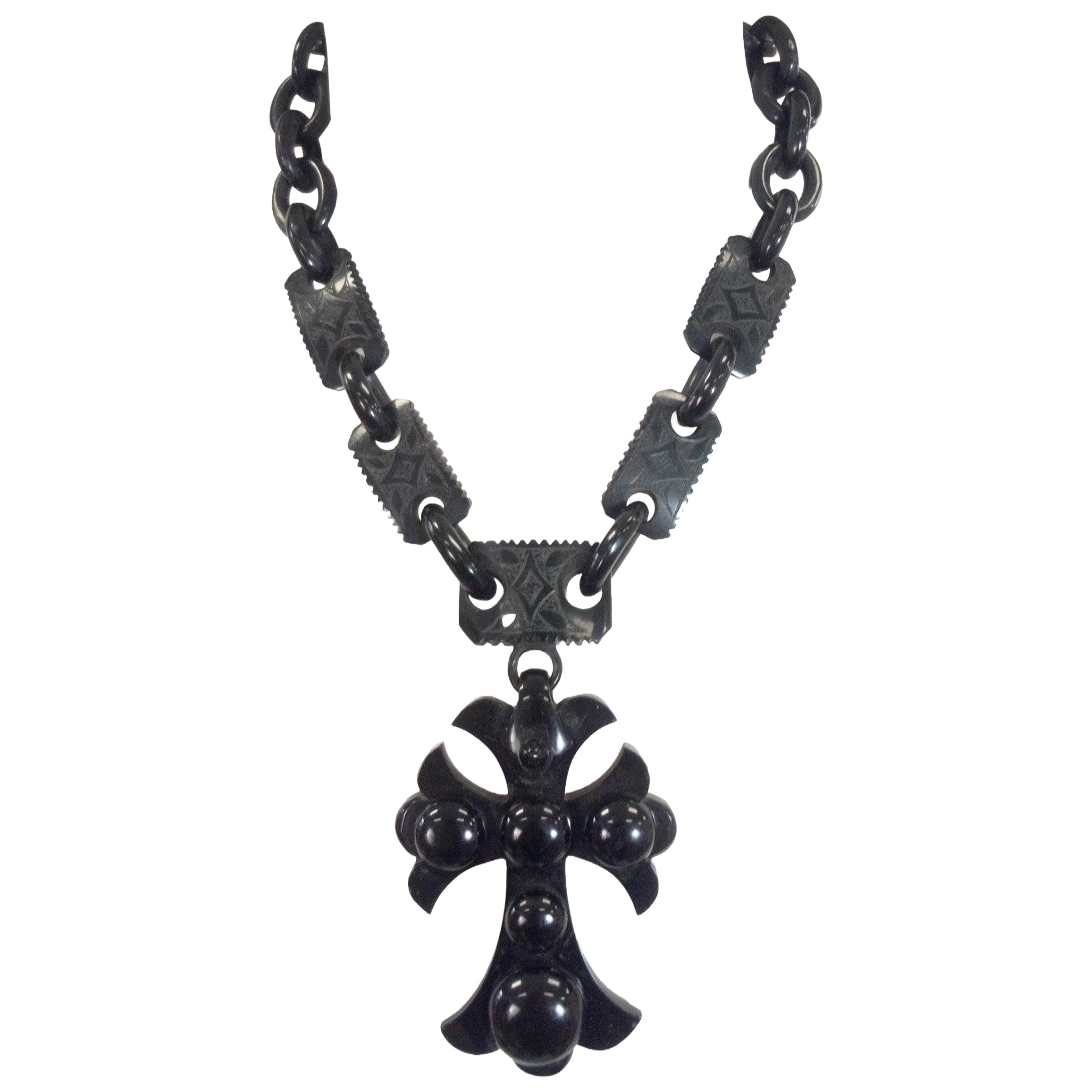 Large Victorian Gutta Percha Cross Pendant