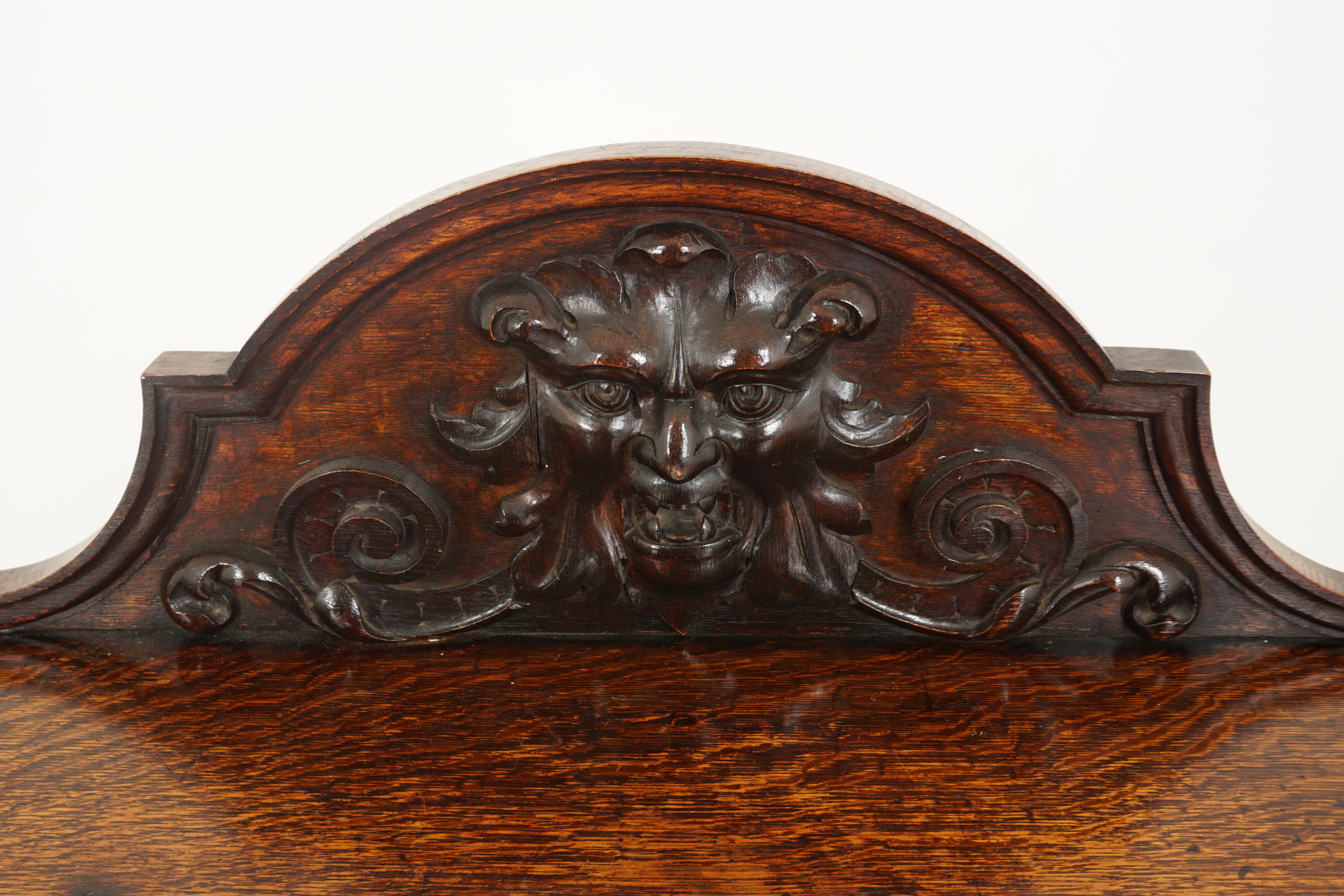 Hand-Crafted Large Victorian Heavily Carved Oak Green Man Hall Table, Scotland 1880, B2618