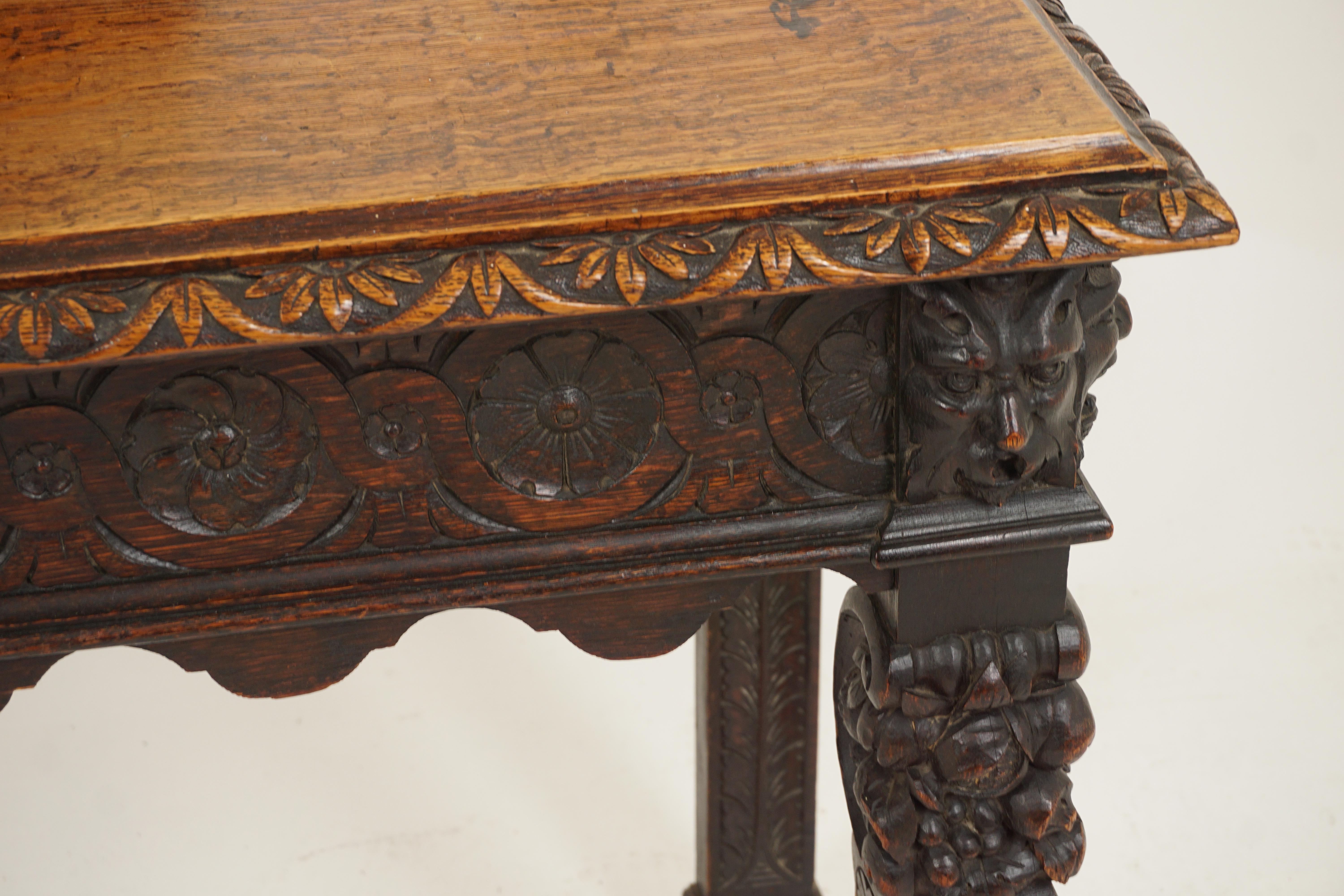 Large Victorian Heavily Carved Oak Green Man Hall Table, Scotland 1880, B2618 1