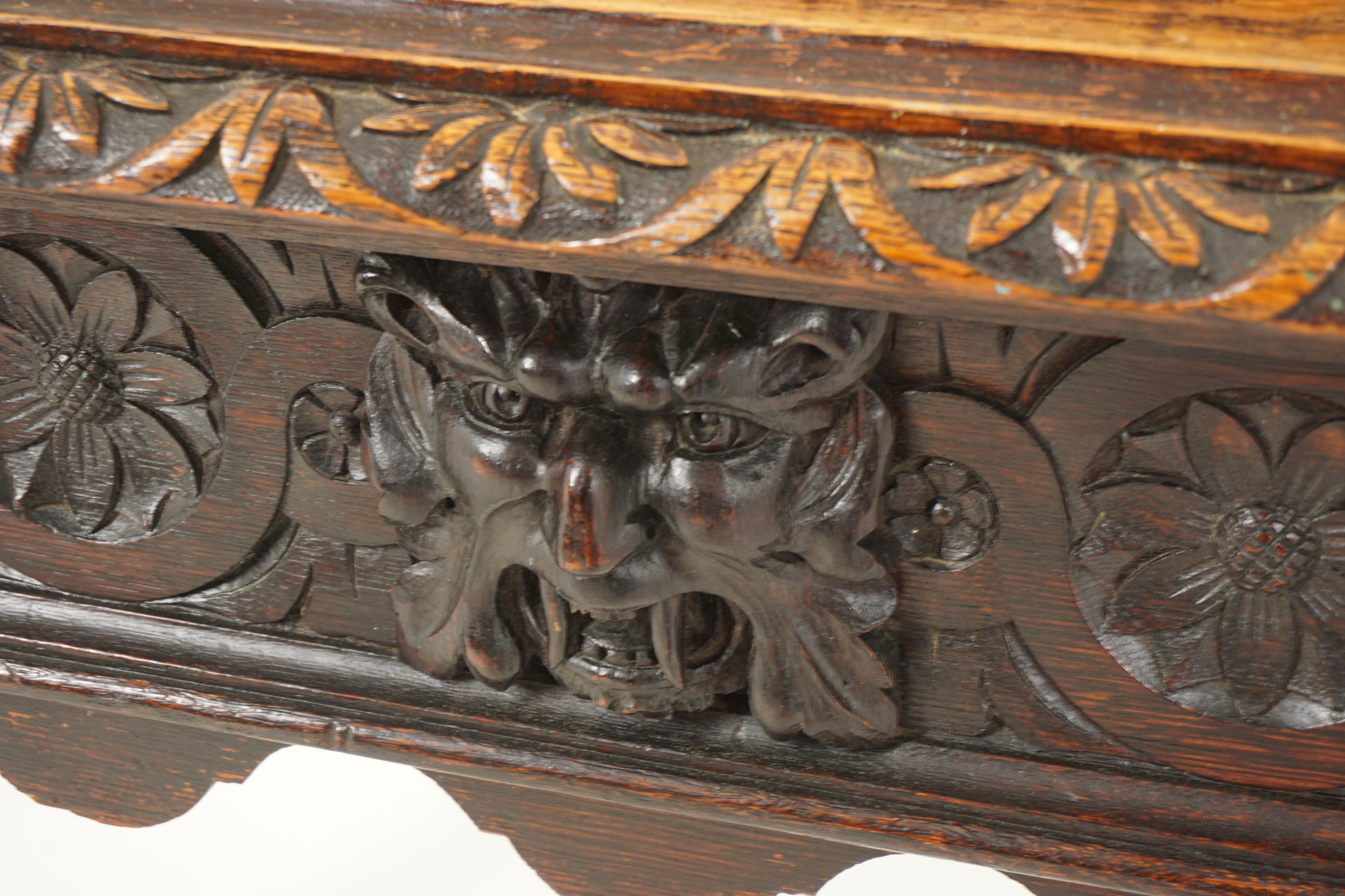 Large Victorian Heavily Carved Oak Green Man Hall Table, Scotland 1880, B2618 2