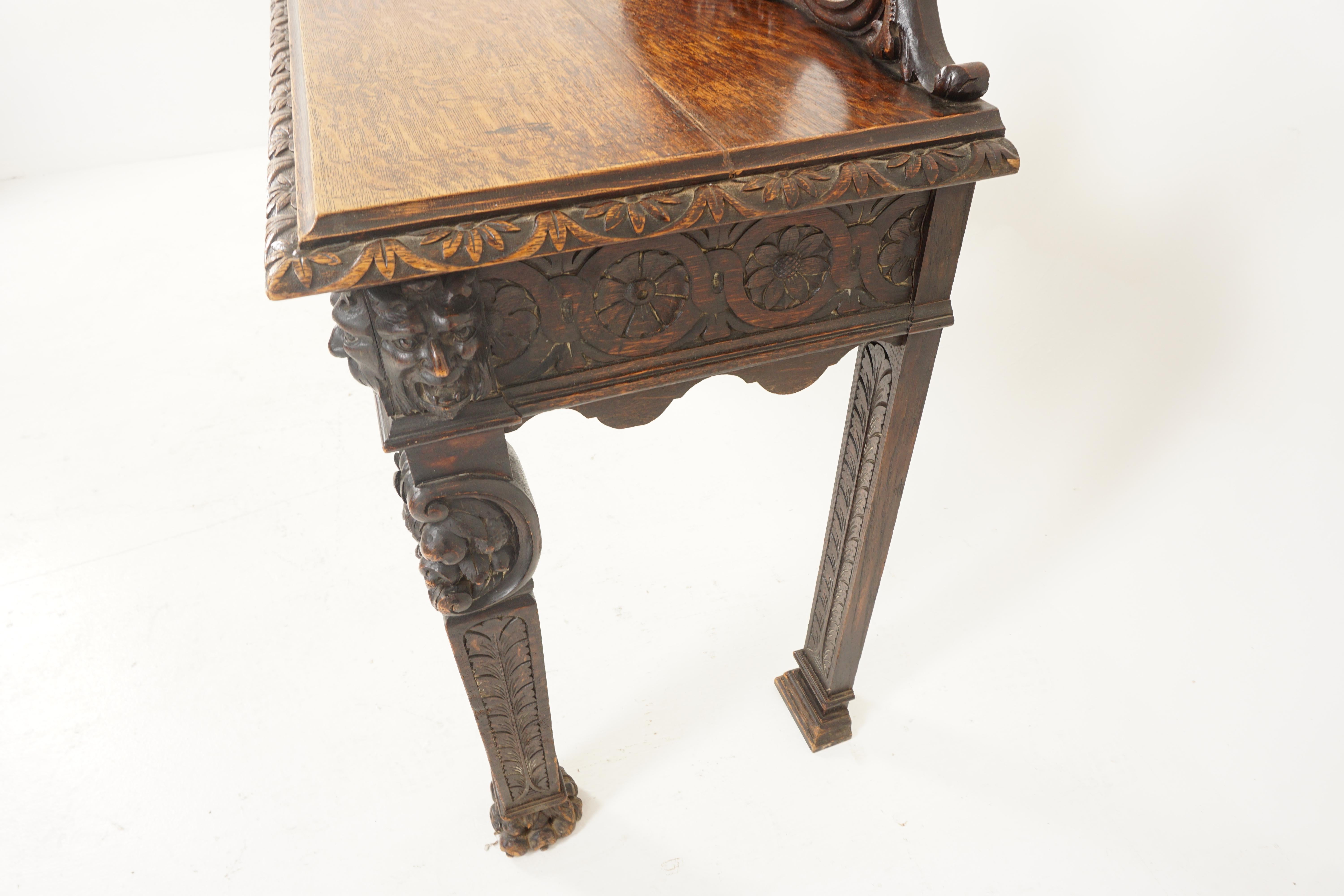 Large Victorian Heavily Carved Oak Green Man Hall Table, Scotland 1880, B2618 3