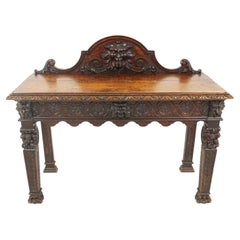 Large Victorian Heavily Carved Oak Green Man Hall Table, Scotland 1880, B2618