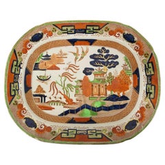 Antique Large Victorian Imari Willow Pattern Meat Plate   A lovely piece with timeless 