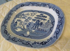 Large Victorian Ironstone Willow Pattern Meat Plate  A lovely piece