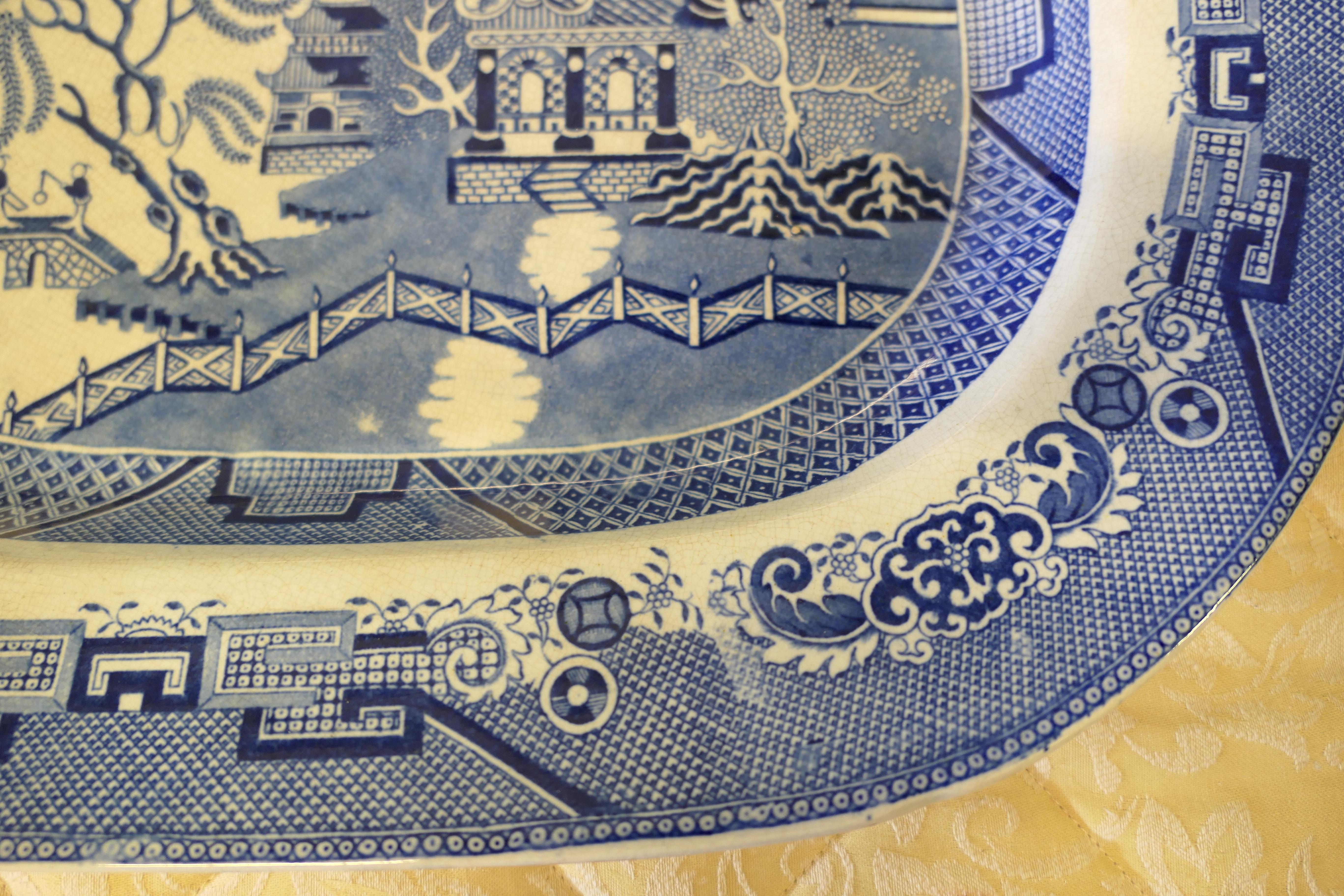 Victorien Grande assiette à viande victorienne en pierre de fer à motif de saule  Une belle pièce en vente