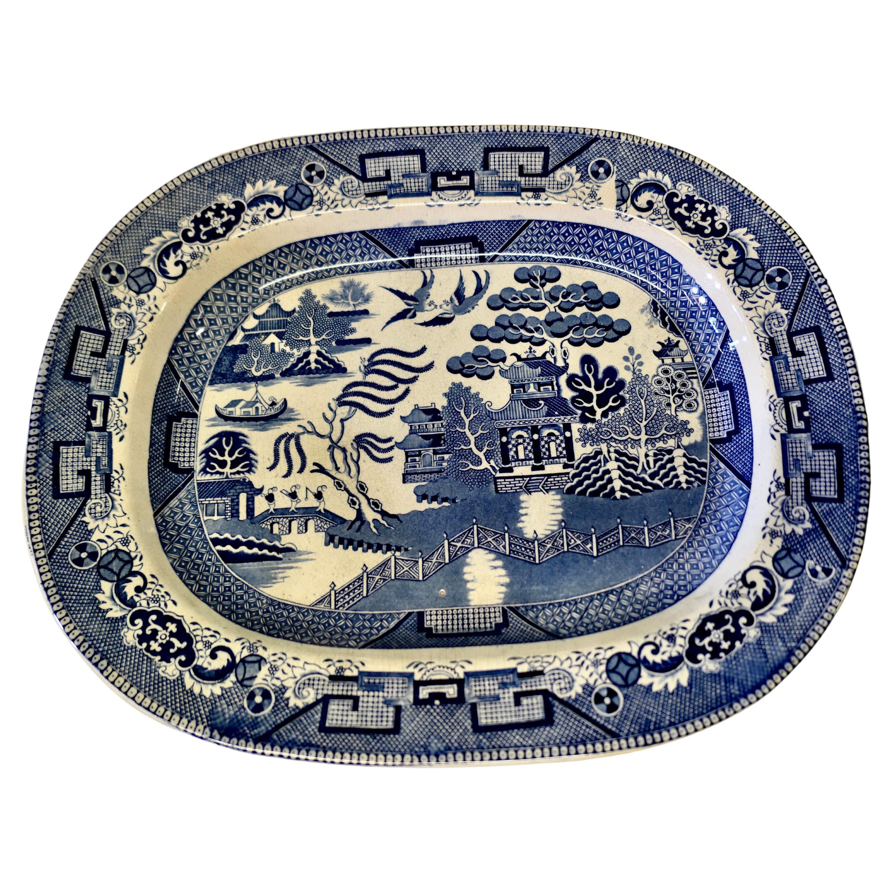 Large Victorian Ironstone Willow Pattern Meat Plate   A lovely piece