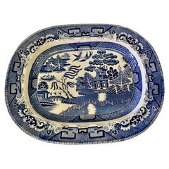 Large Victorian Ironstone Willow Pattern Meat Plate   A lovely piece