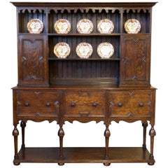 Antique Large Victorian Jacobean Style Oak Dresser