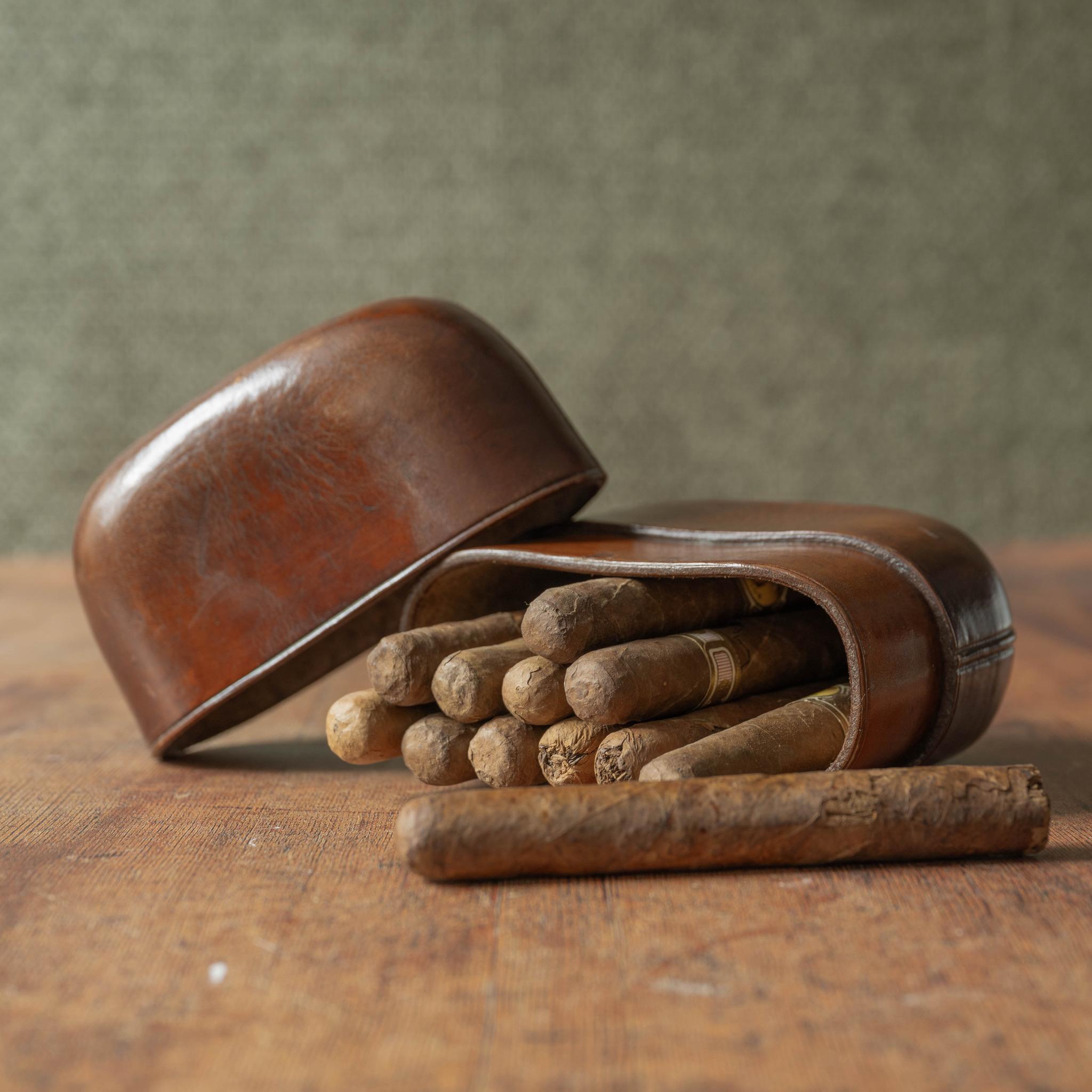 Britannico Grande custodia vittoriana per sigari in pelle, CIRCA 1850. in vendita