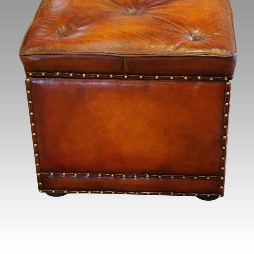 English Large Victorian Leather Ottoman For Sale