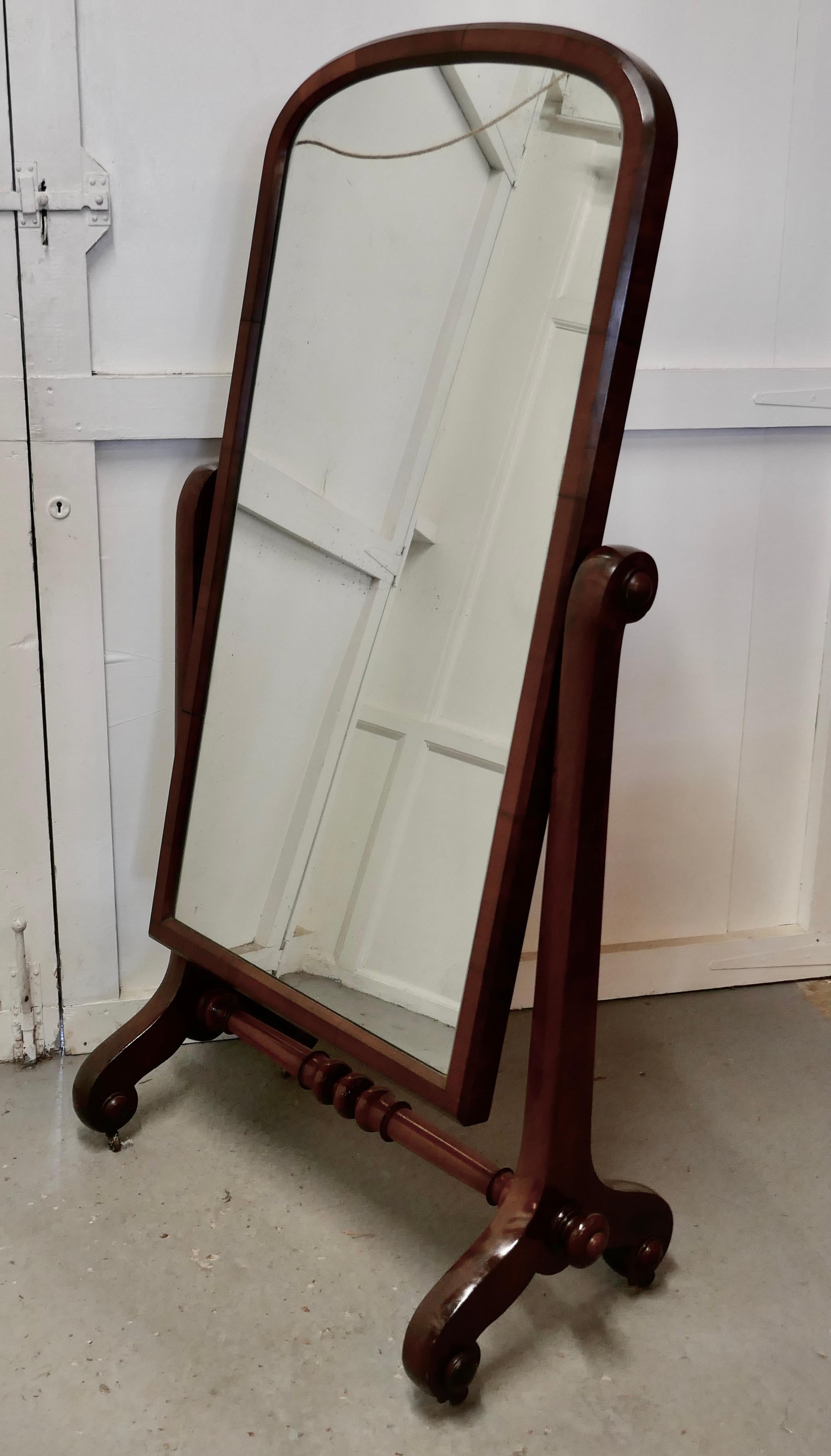 High Victorian Large Victorian Mahogany Cheval Mirror For Sale