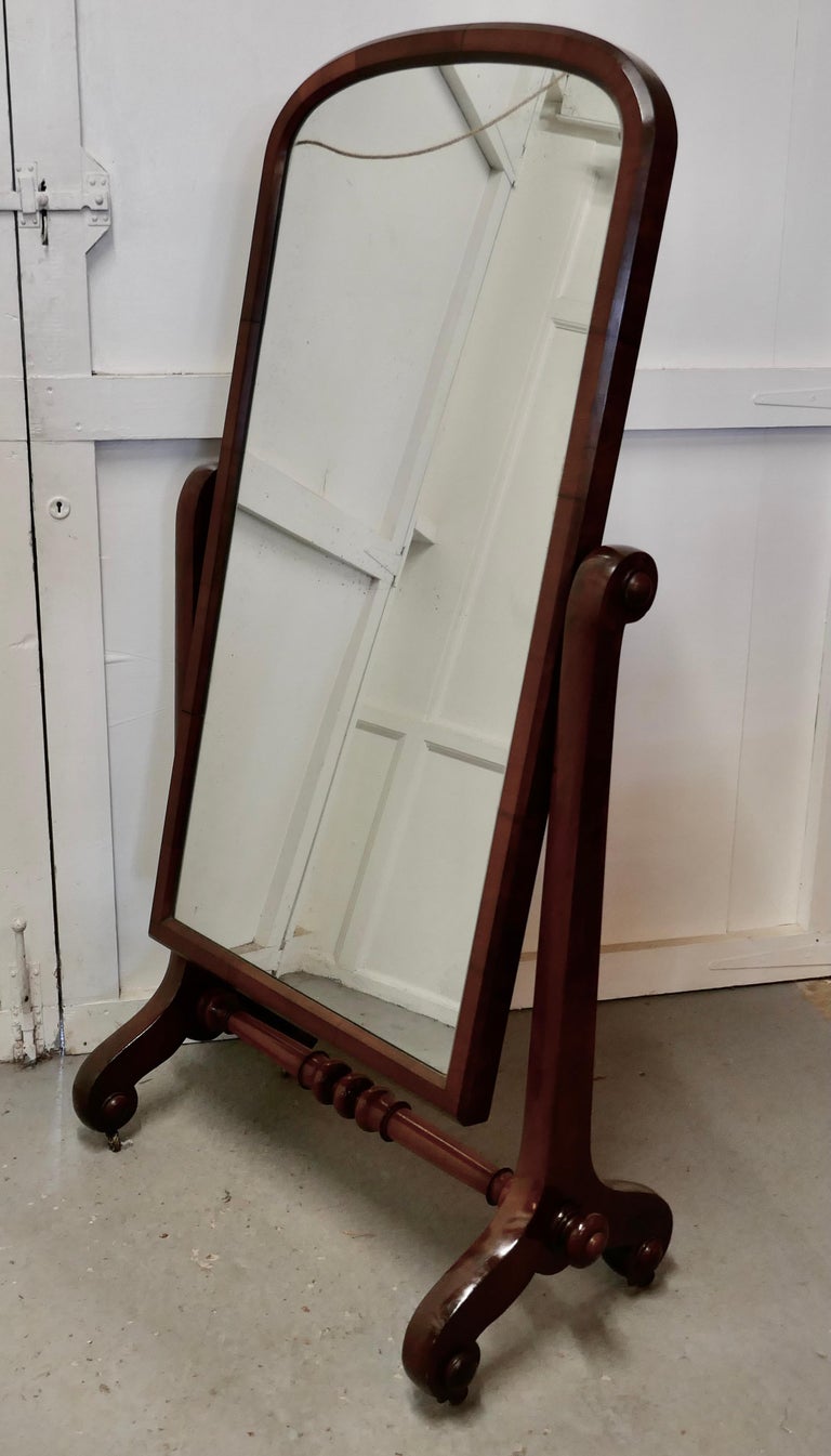 Large Victorian Mahogany Cheval Mirror For Sale 1