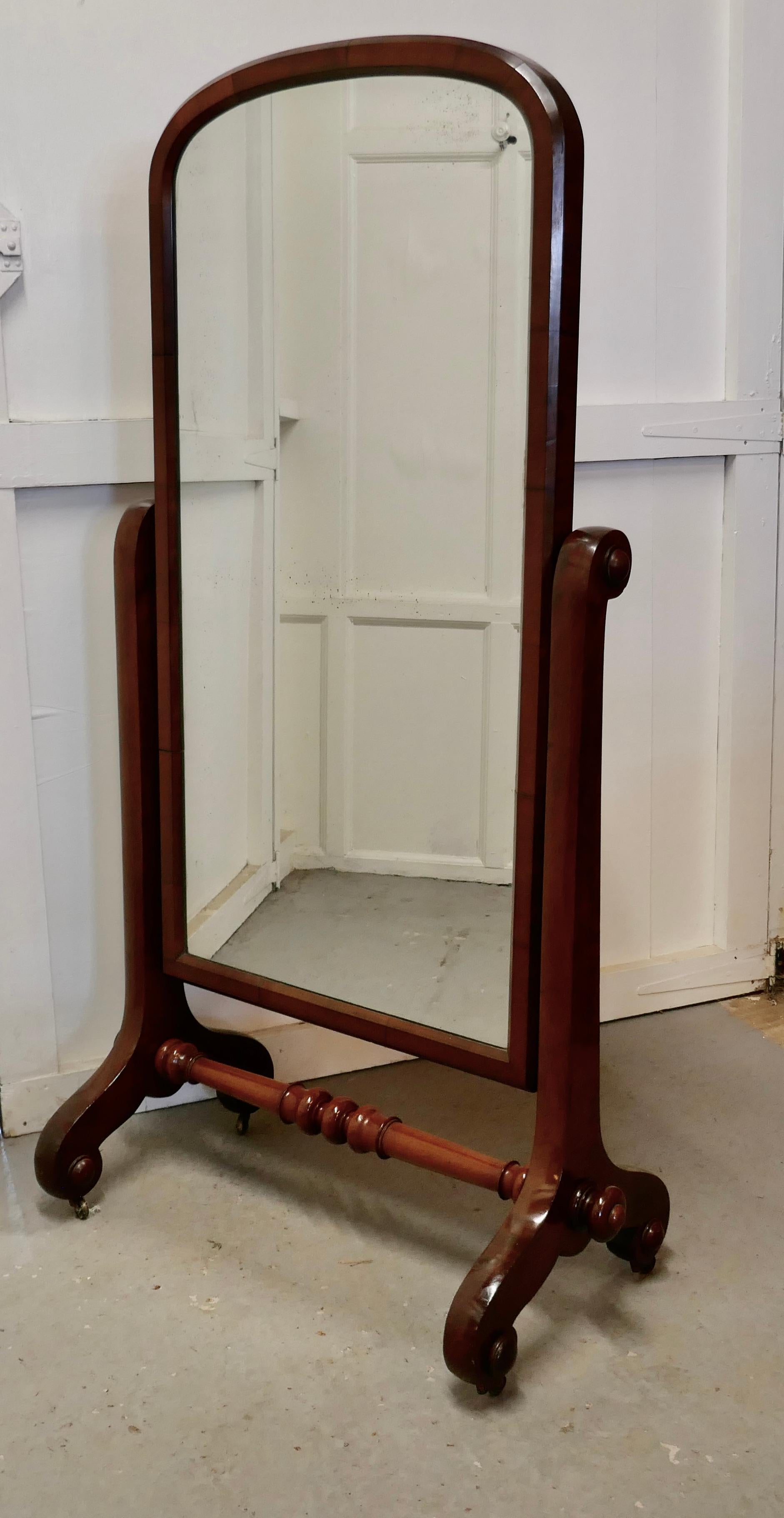 19th Century Large Victorian Mahogany Cheval Mirror For Sale