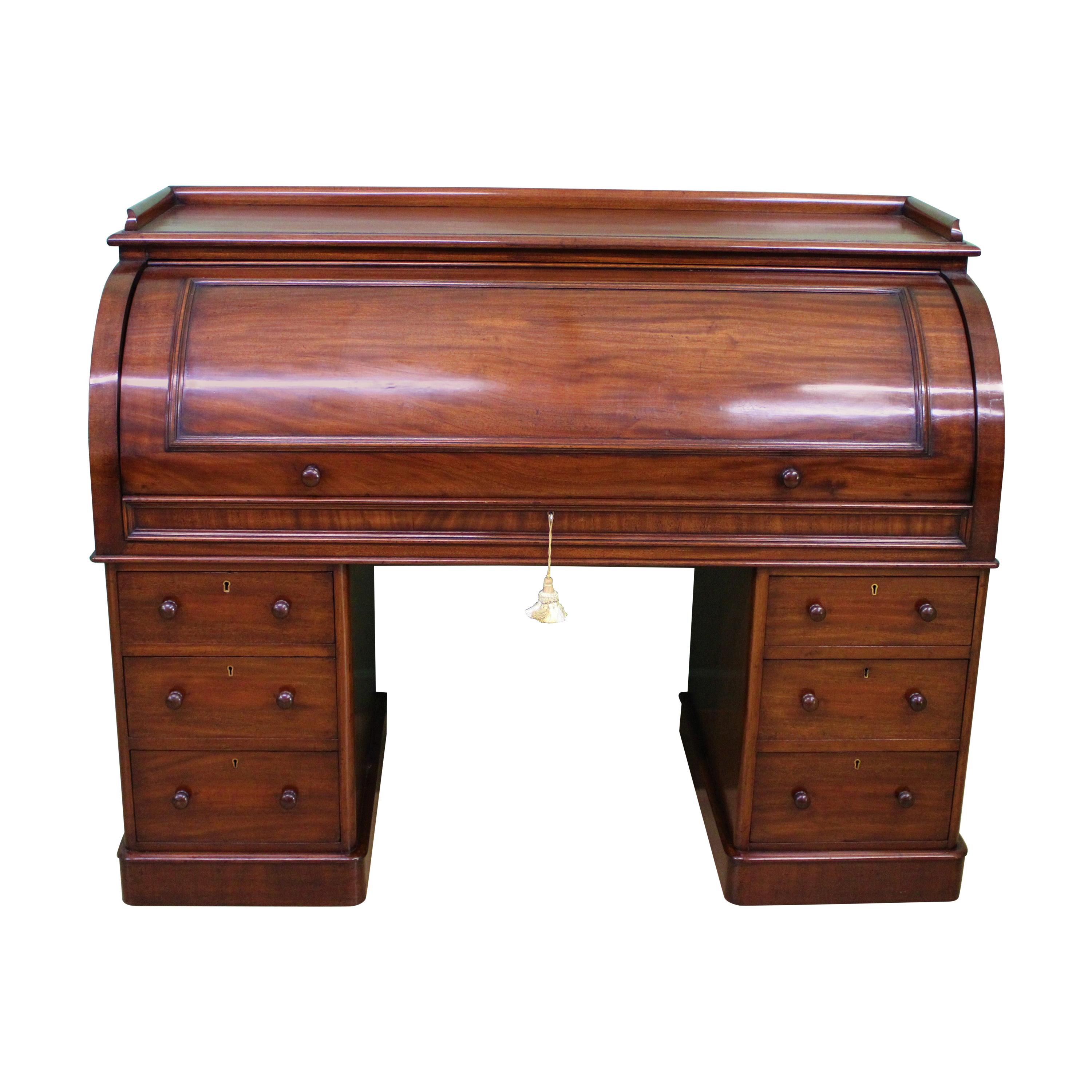 Large Victorian Mahogany Cylinder Desk For Sale