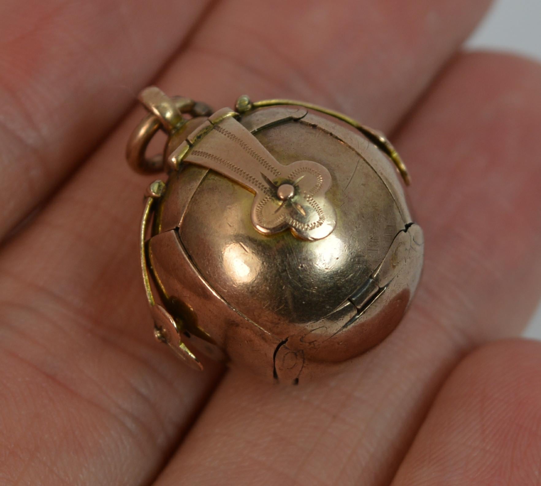 Women's or Men's Large Victorian Masons Masonic 9 Carat Gold and Silver Ball Fob or Pendant