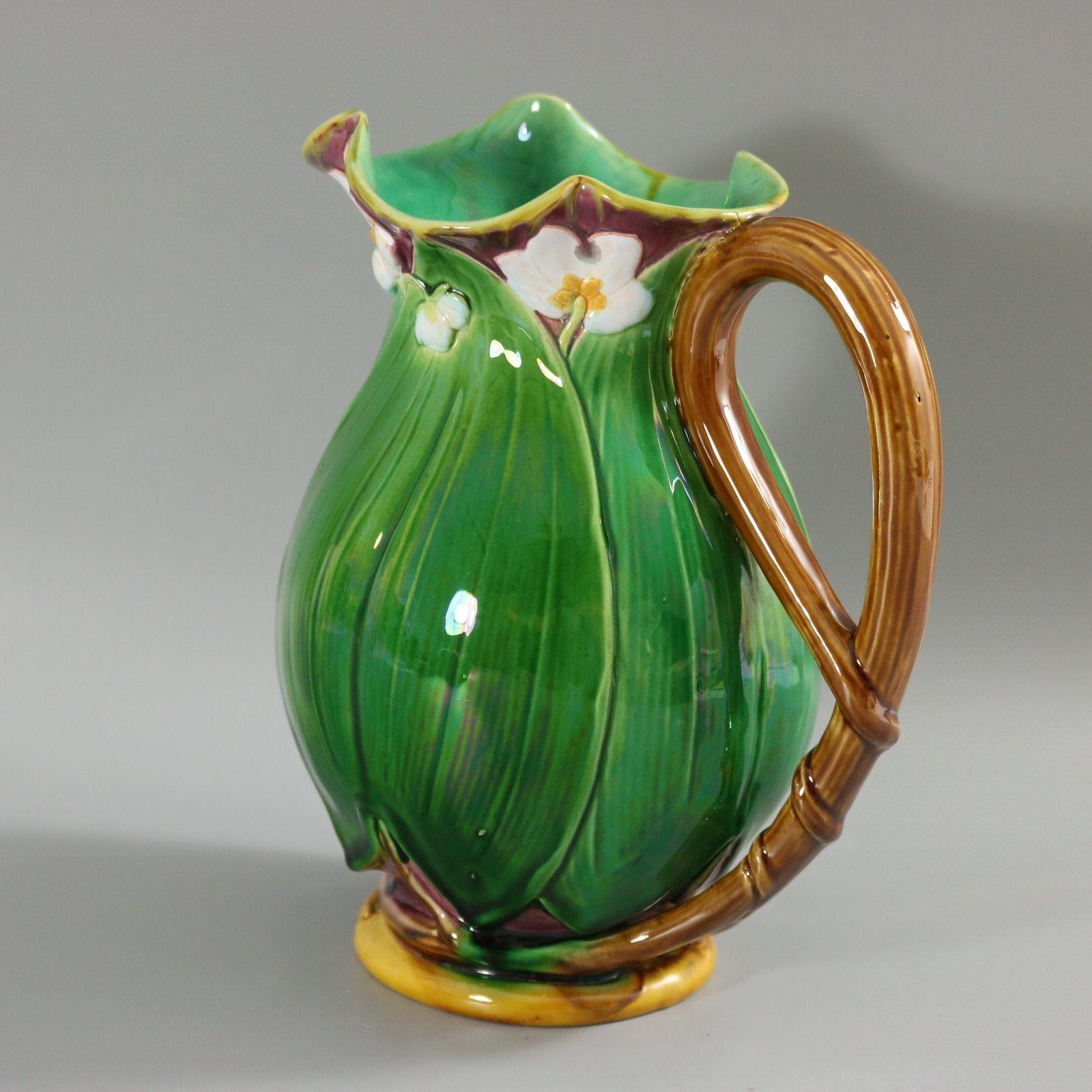 Large Victorian Minton Majolica Lily Jug/Pitcher In Good Condition For Sale In Chelmsford, Essex