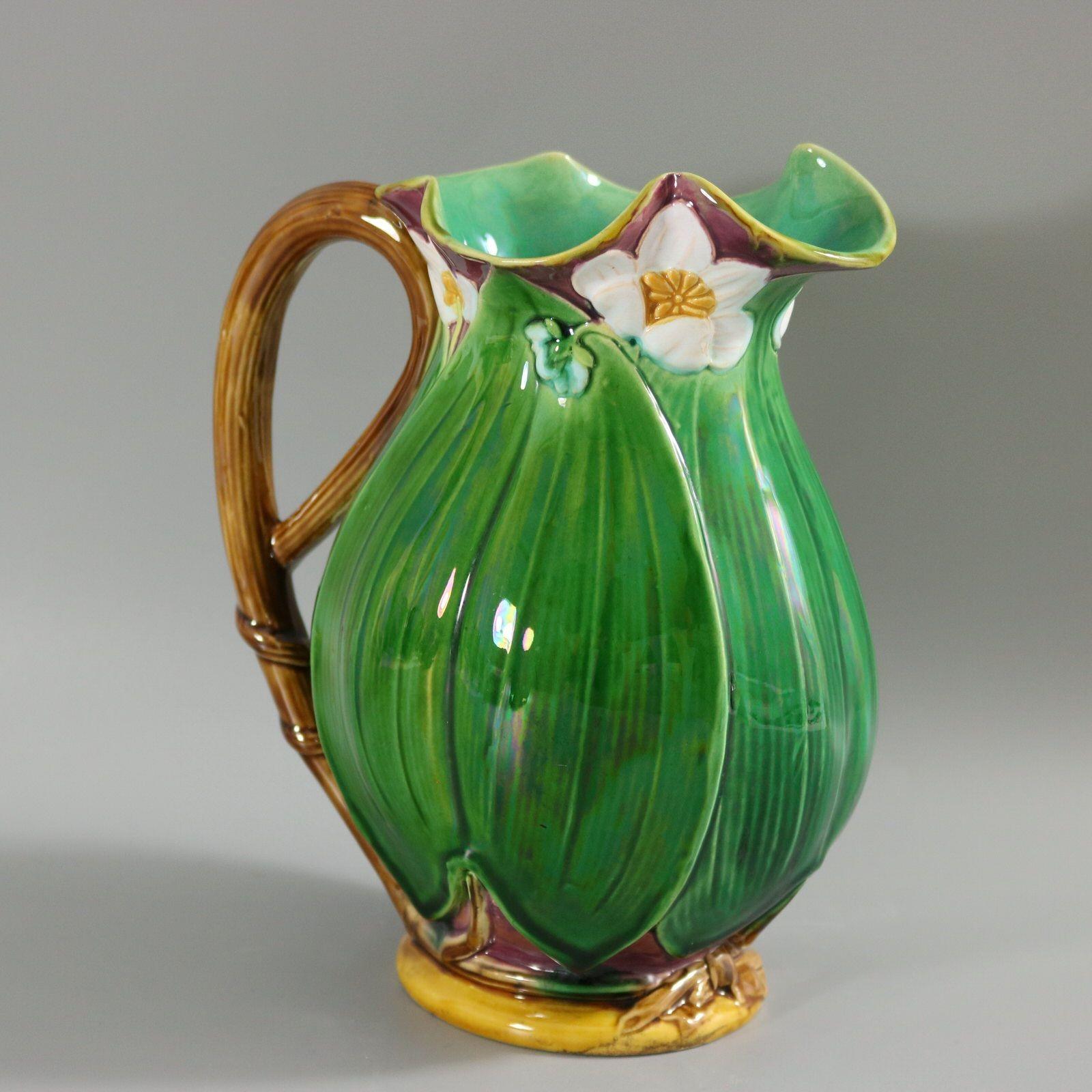 Large Victorian Minton Majolica Lily Jug/Pitcher For Sale 3