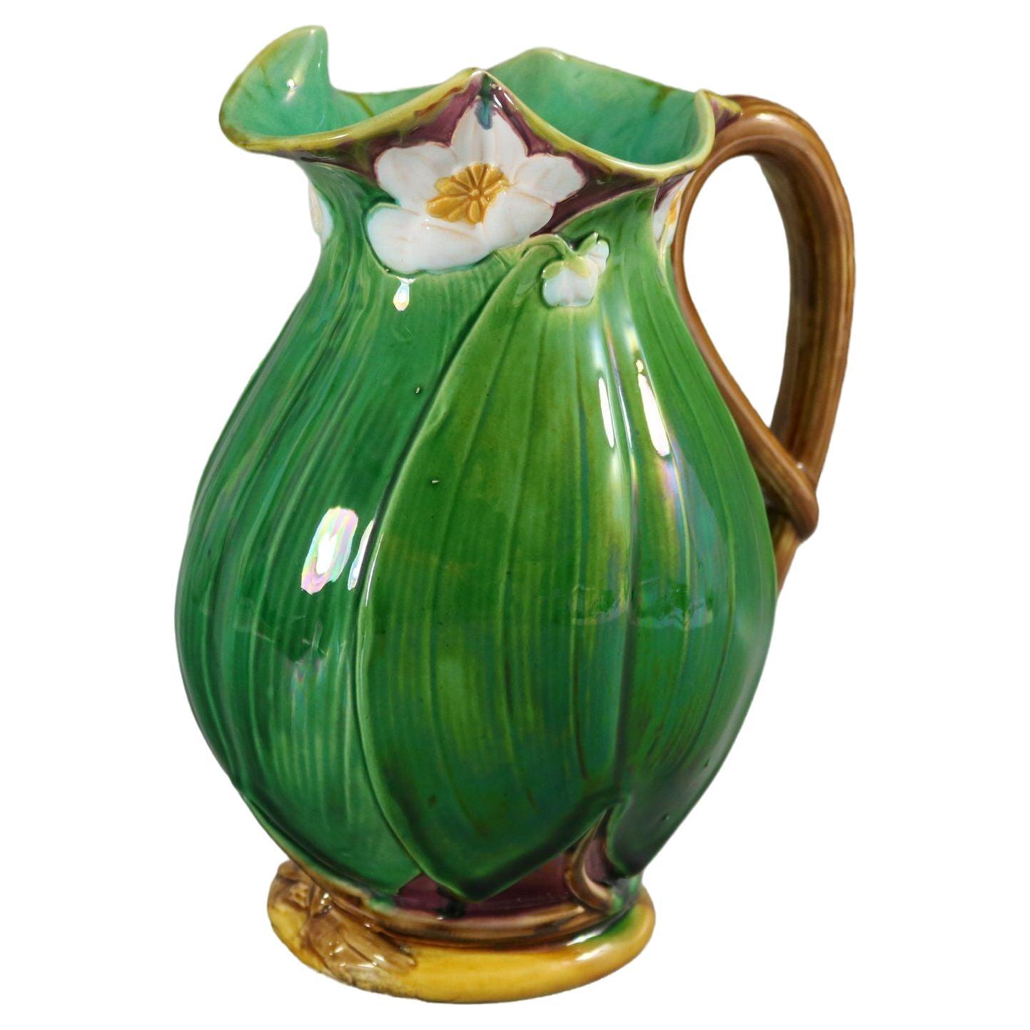 Large Victorian Minton Majolica Lily Jug/Pitcher For Sale