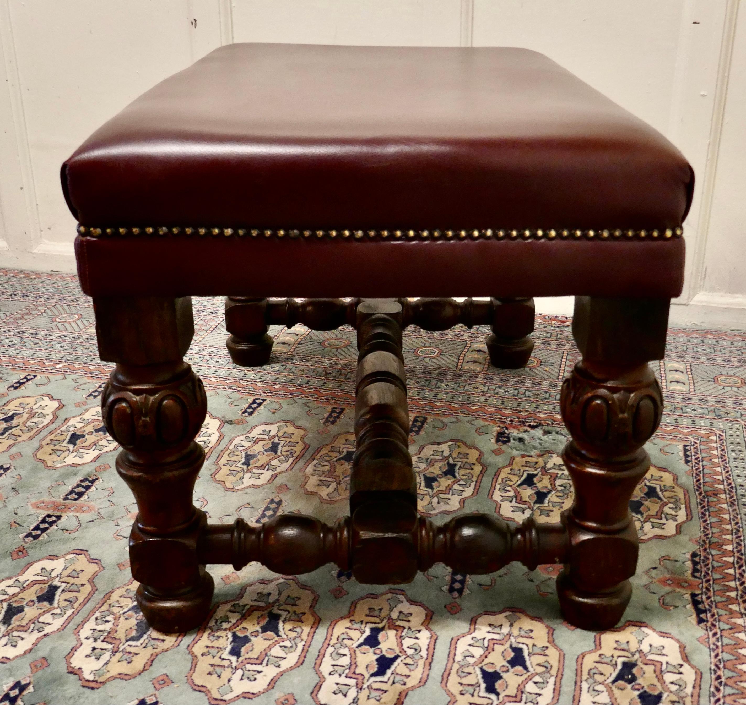 19th Century Large Victorian Oak and Leather Library Stool    For Sale