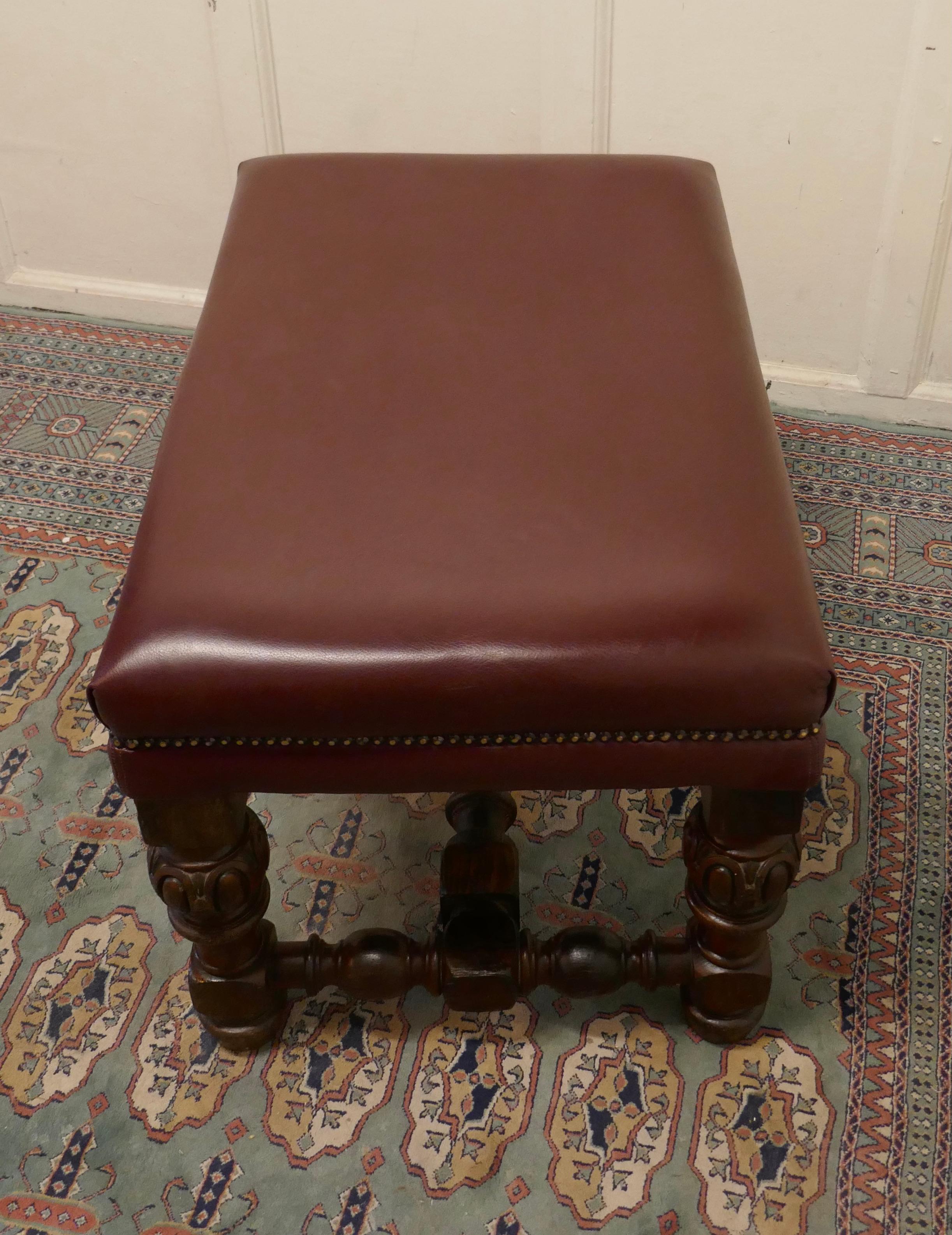 Large Victorian Oak and Leather Library Stool    For Sale 1