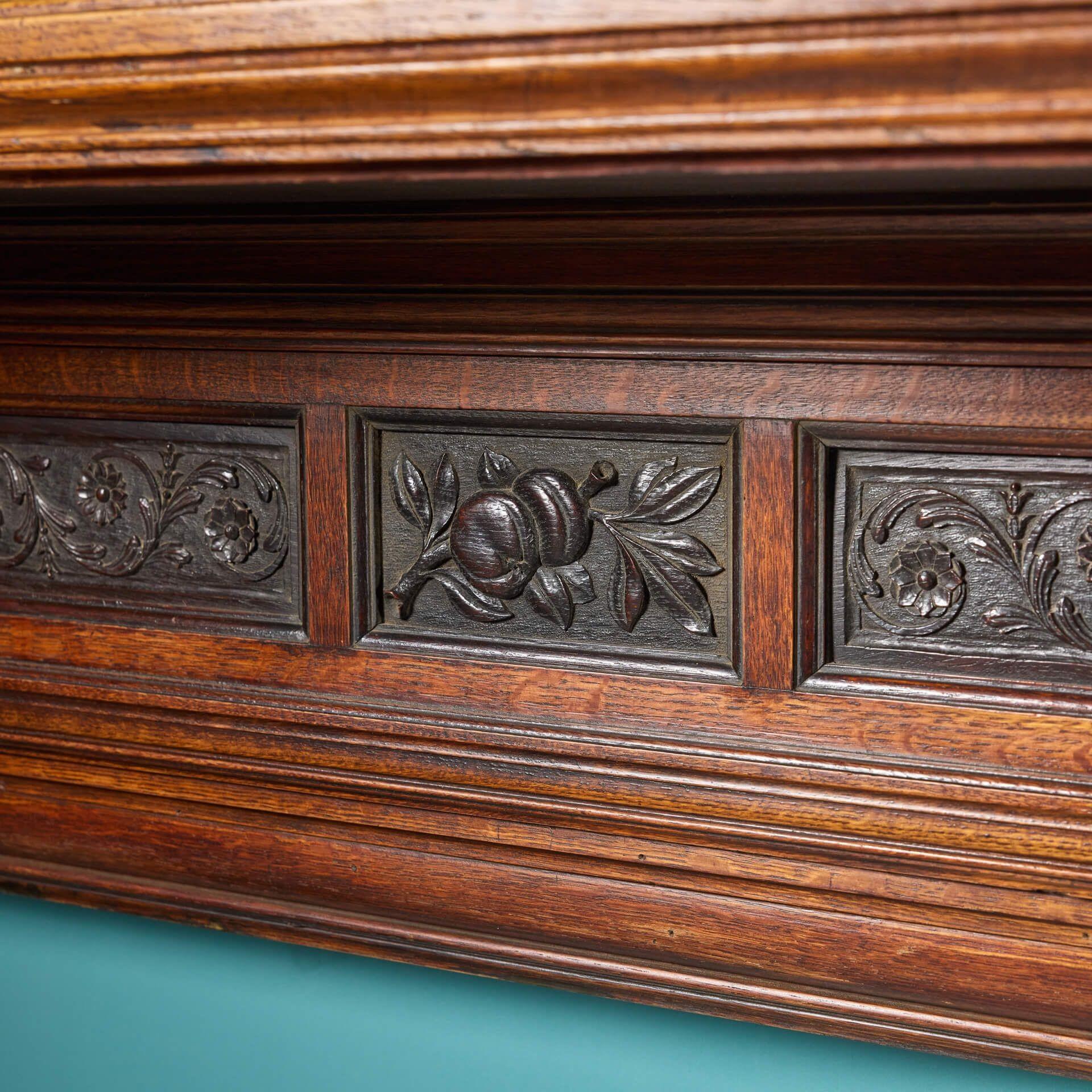 Large Victorian Oak Fire Mantel with Carved Jambs For Sale 1