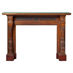 Large Victorian Oak Fire Mantel with Carved Jambs