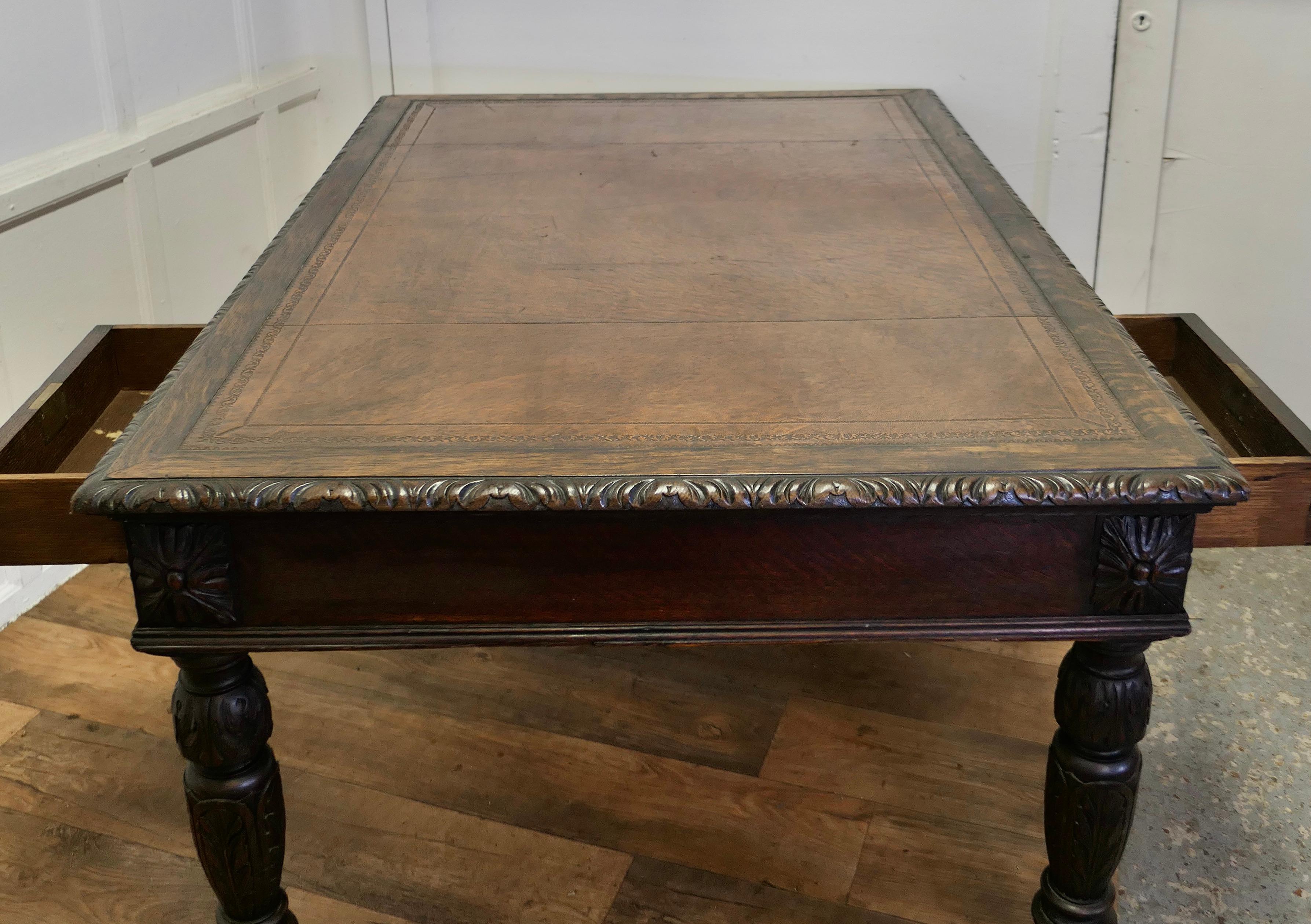  Large Victorian Oak Leather Top Partners Desk, EDWARDS & ROBERTS Library Table  5