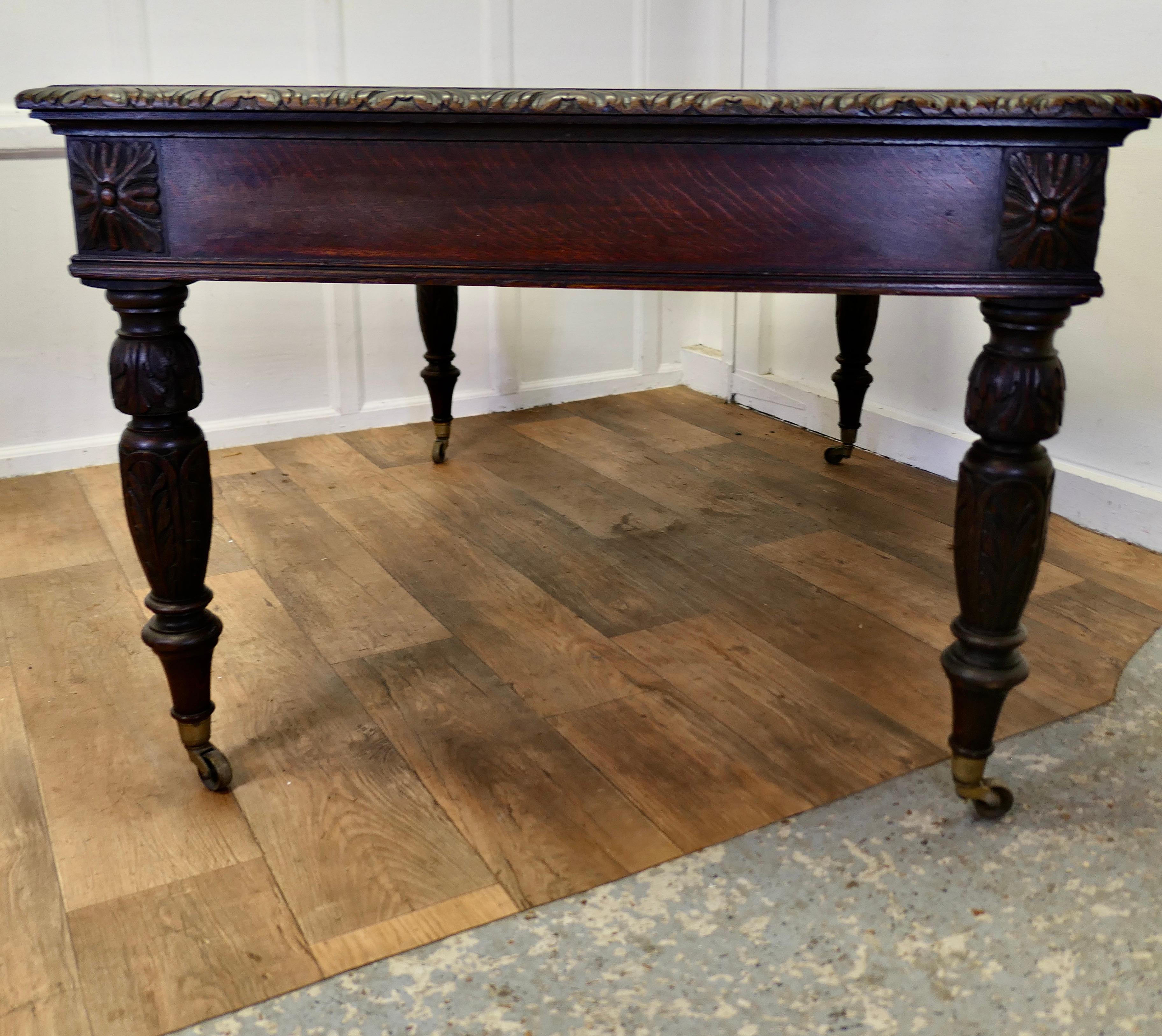 Mid-19th Century  Large Victorian Oak Leather Top Partners Desk, EDWARDS & ROBERTS Library Table  For Sale