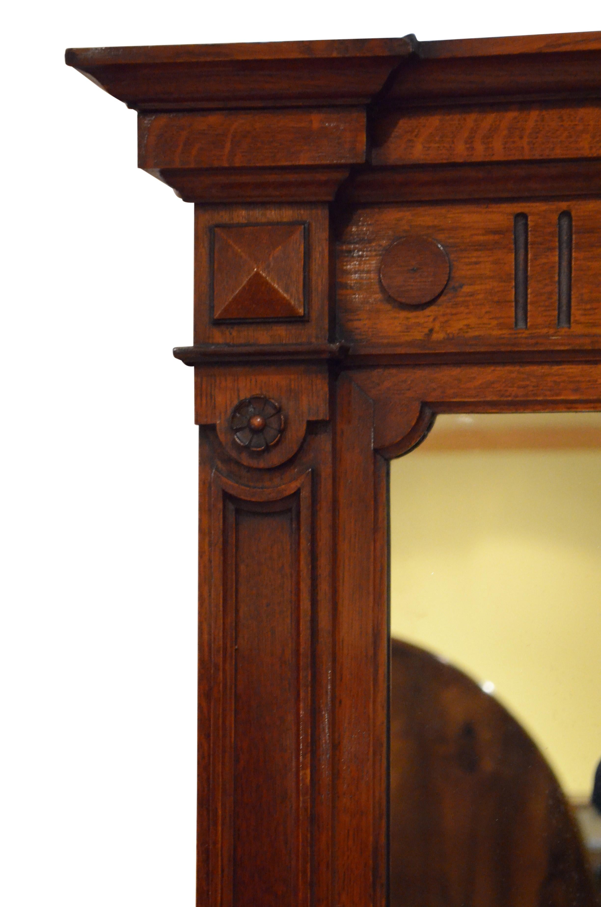 English Large Victorian Oak Wall Mirror For Sale