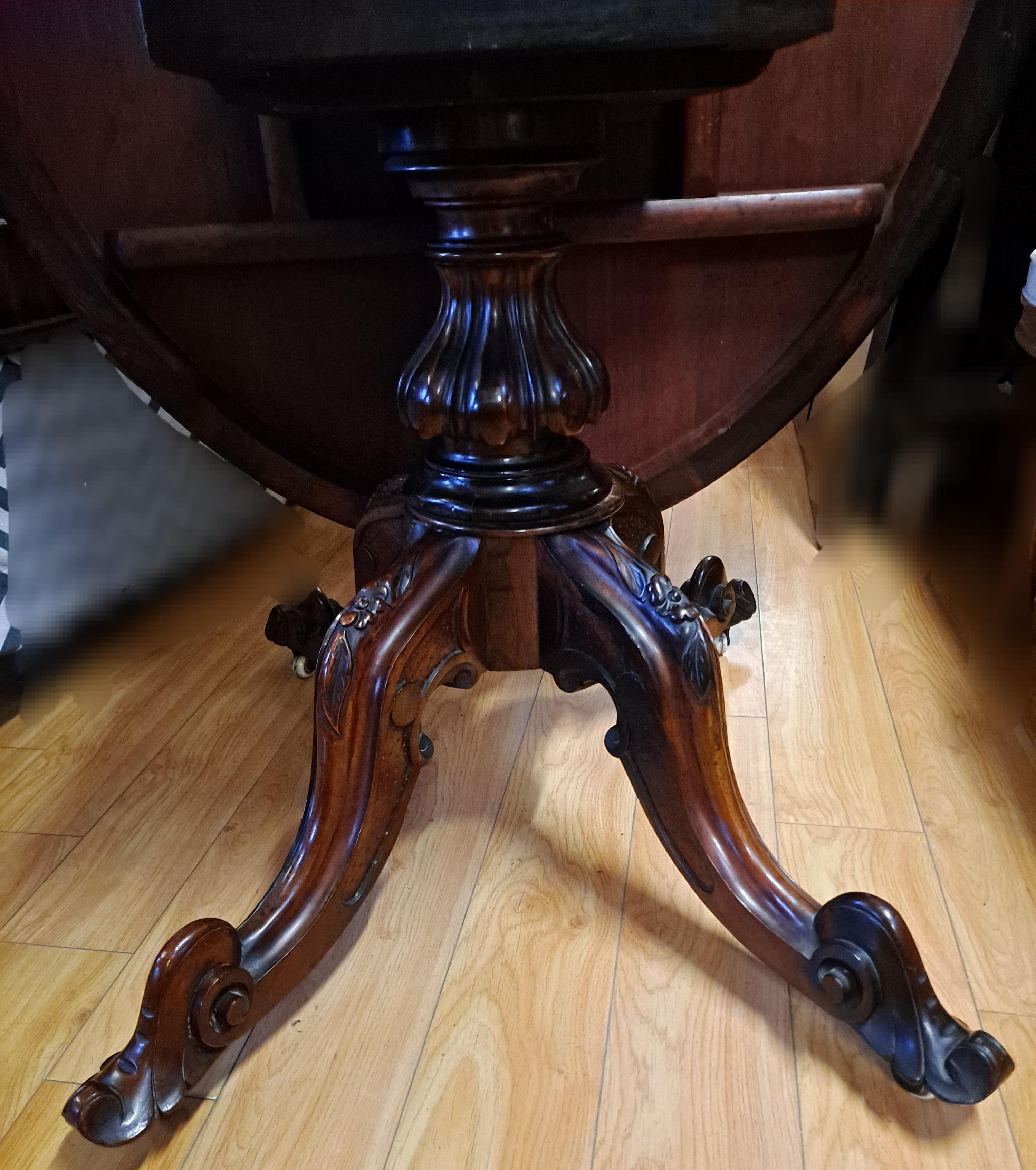 Large Victorian Oval Rosewood/Mahogany Breakfast/Tilt–Top Table In Good Condition For Sale In San Francisco, CA