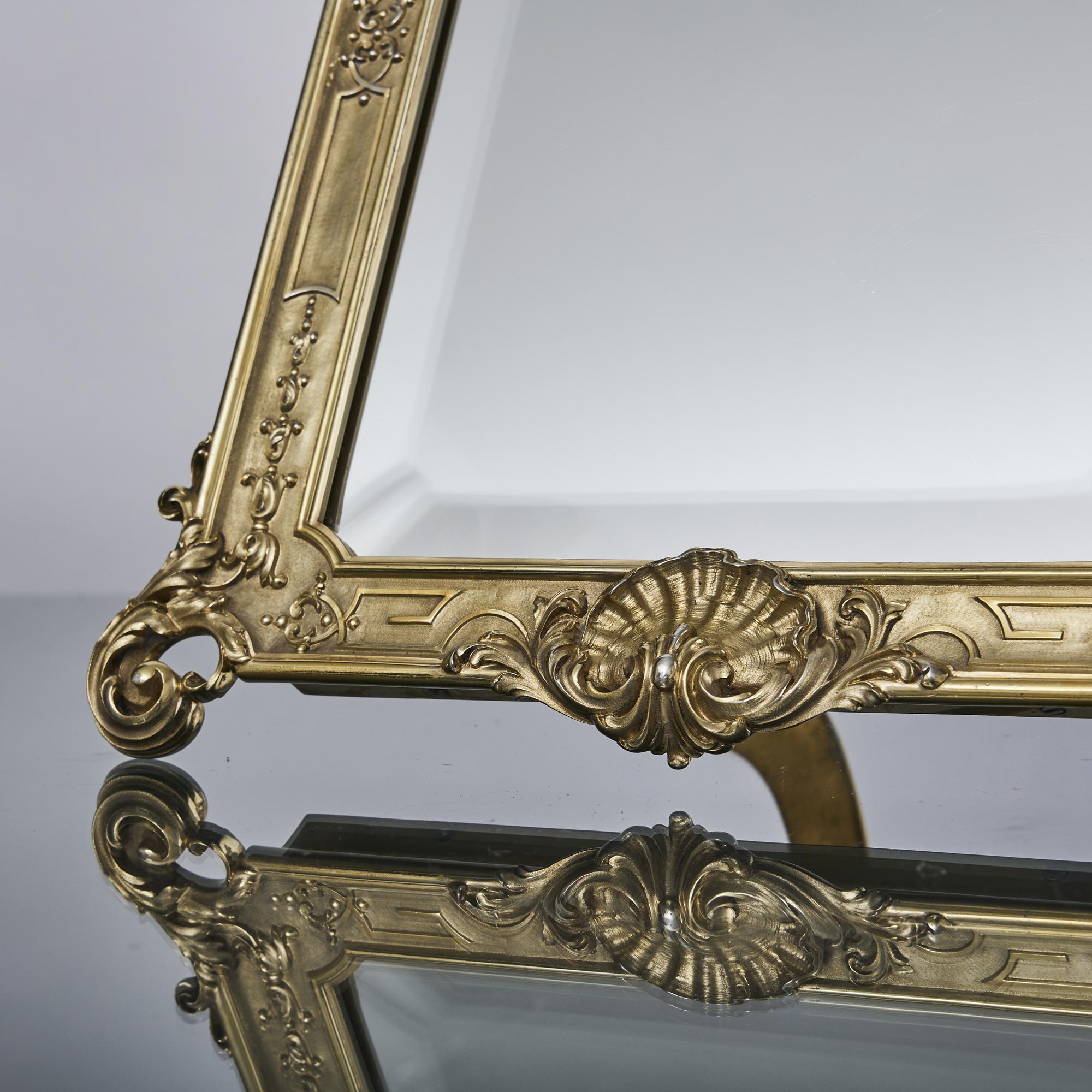 Victorian Heavy-gauge 1st Standard French silver-gilt table mirror For Sale