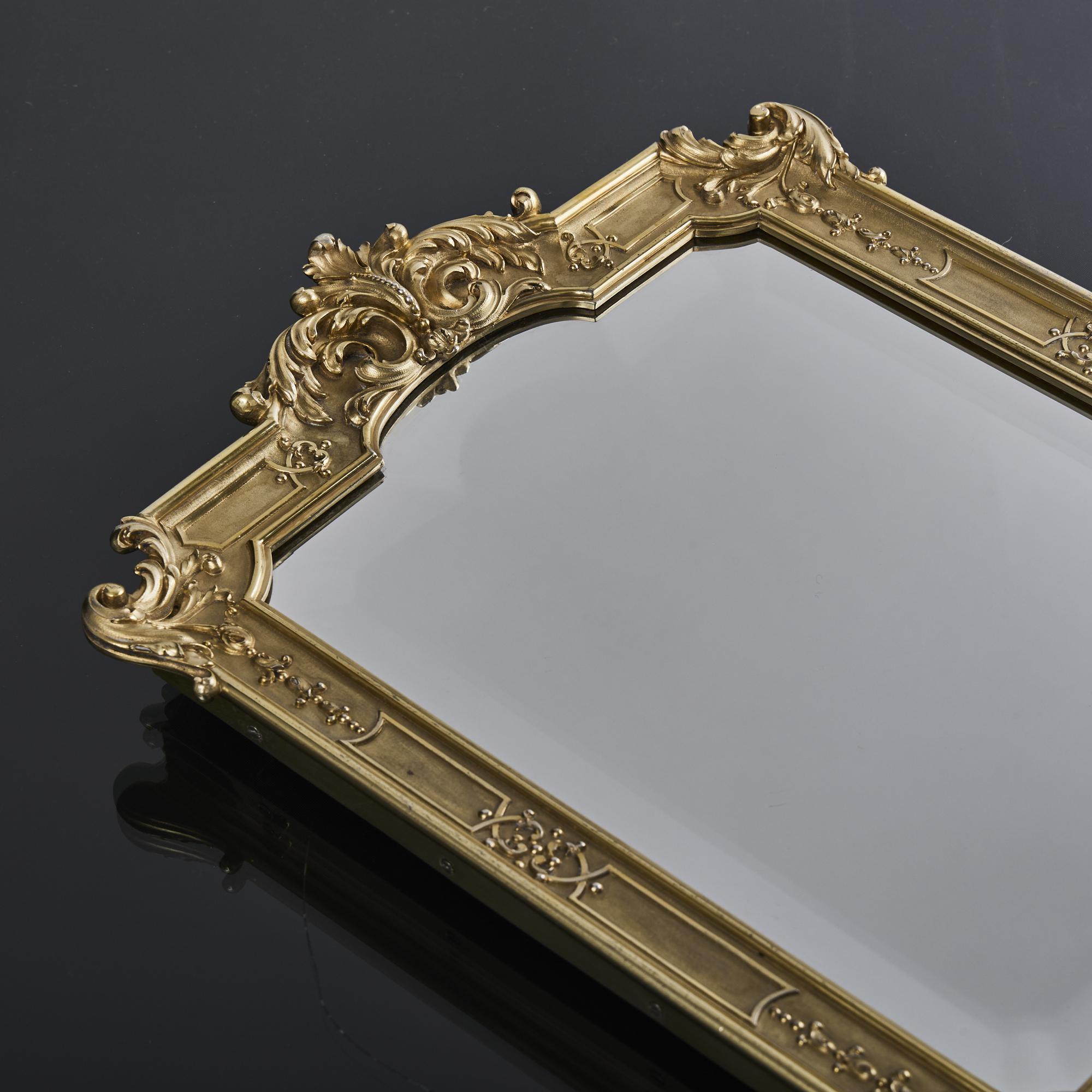 Heavy-gauge 1st Standard French silver-gilt table mirror In Good Condition For Sale In London, GB