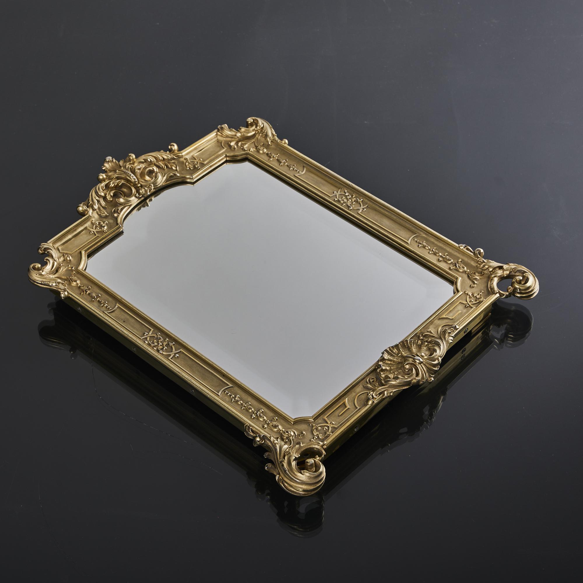19th Century Heavy-gauge 1st Standard French silver-gilt table mirror For Sale