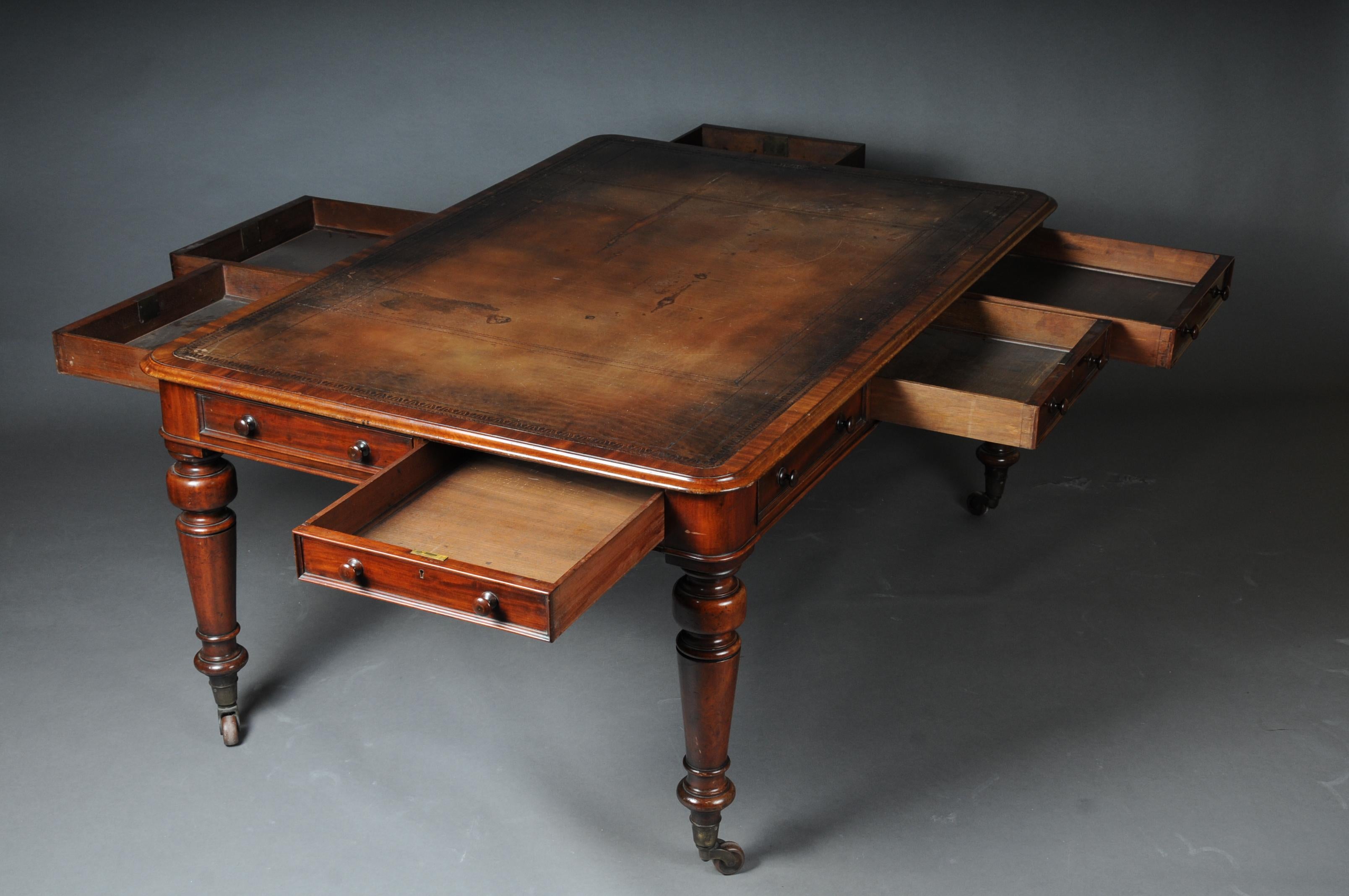 Large Victorian Partner Desk, England, 19th Century 2