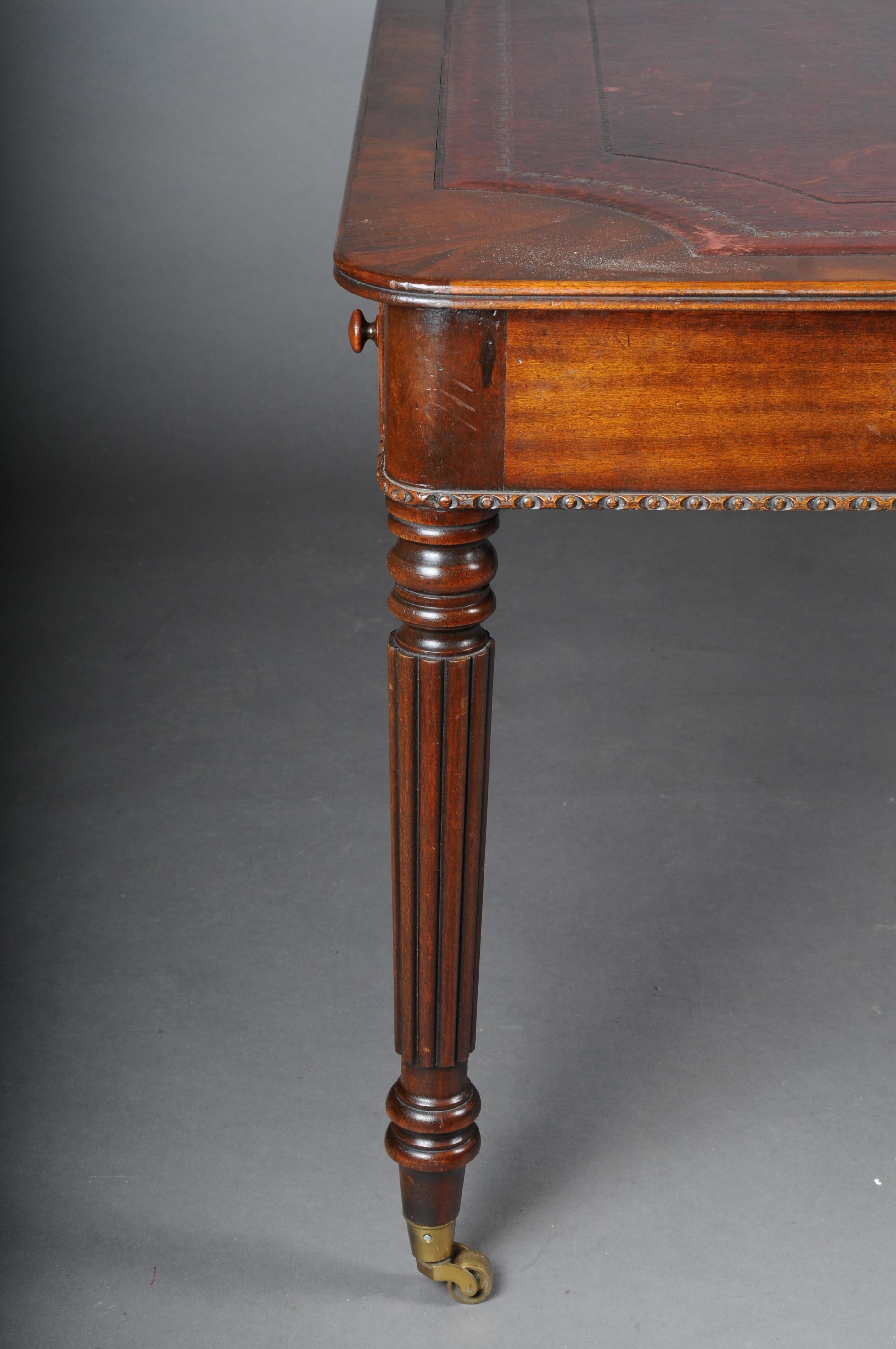 Large Victorian Partner Desk, England, 19th Century, Mahogany with Leather For Sale 5