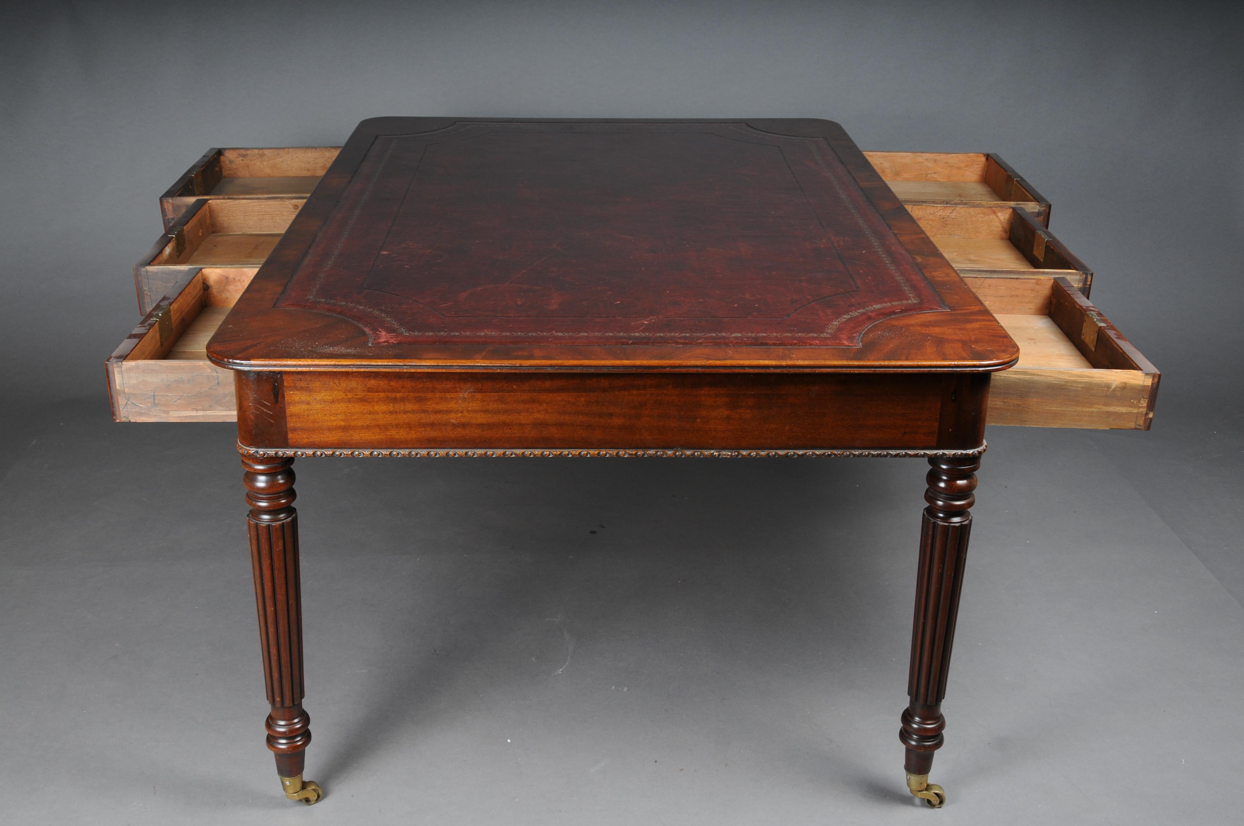 Large Victorian Partner Desk, England, 19th Century, Mahogany with Leather For Sale 6