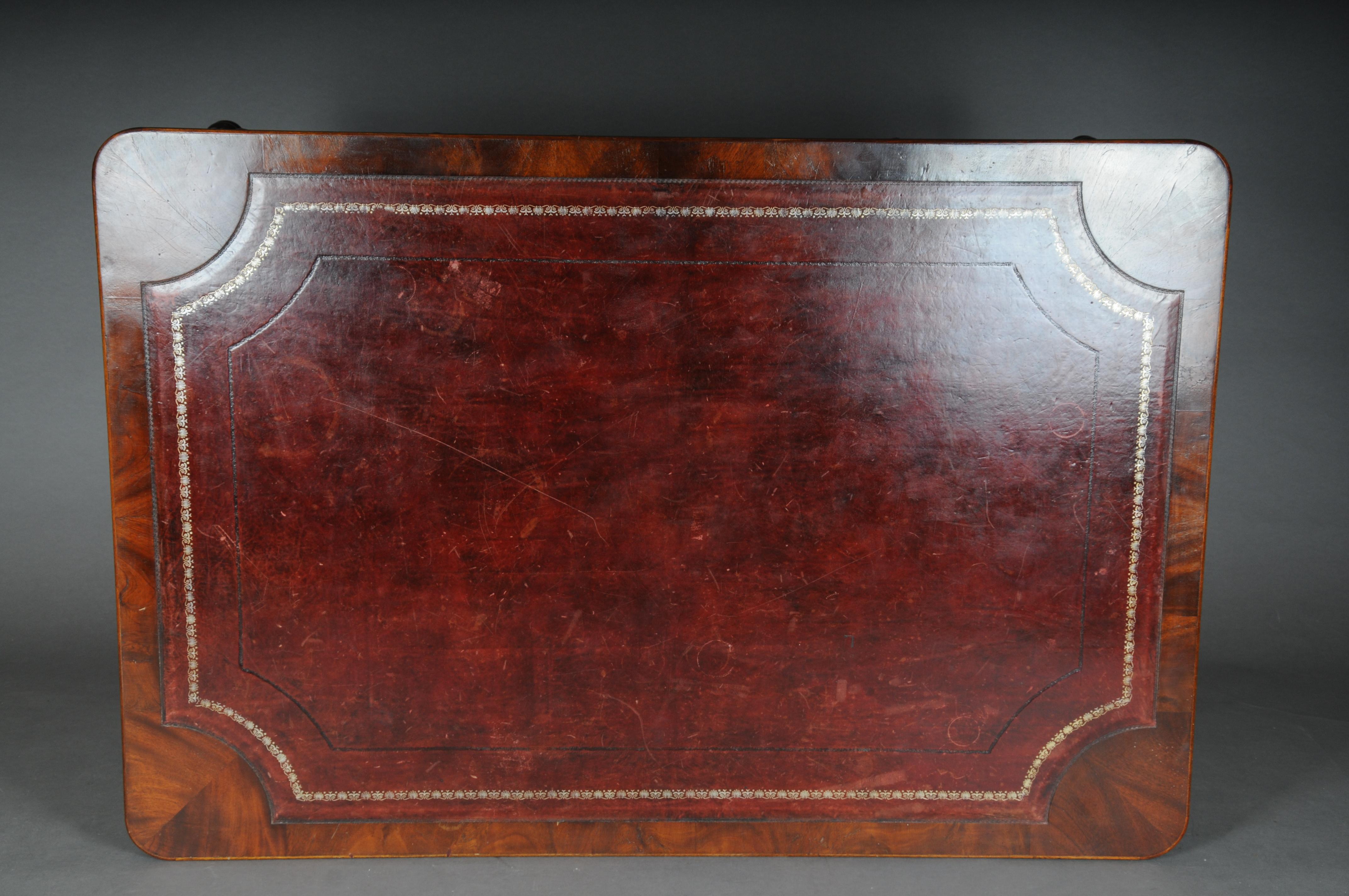Large Victorian Partner Desk, England, 19th Century, Mahogany with Leather For Sale 12