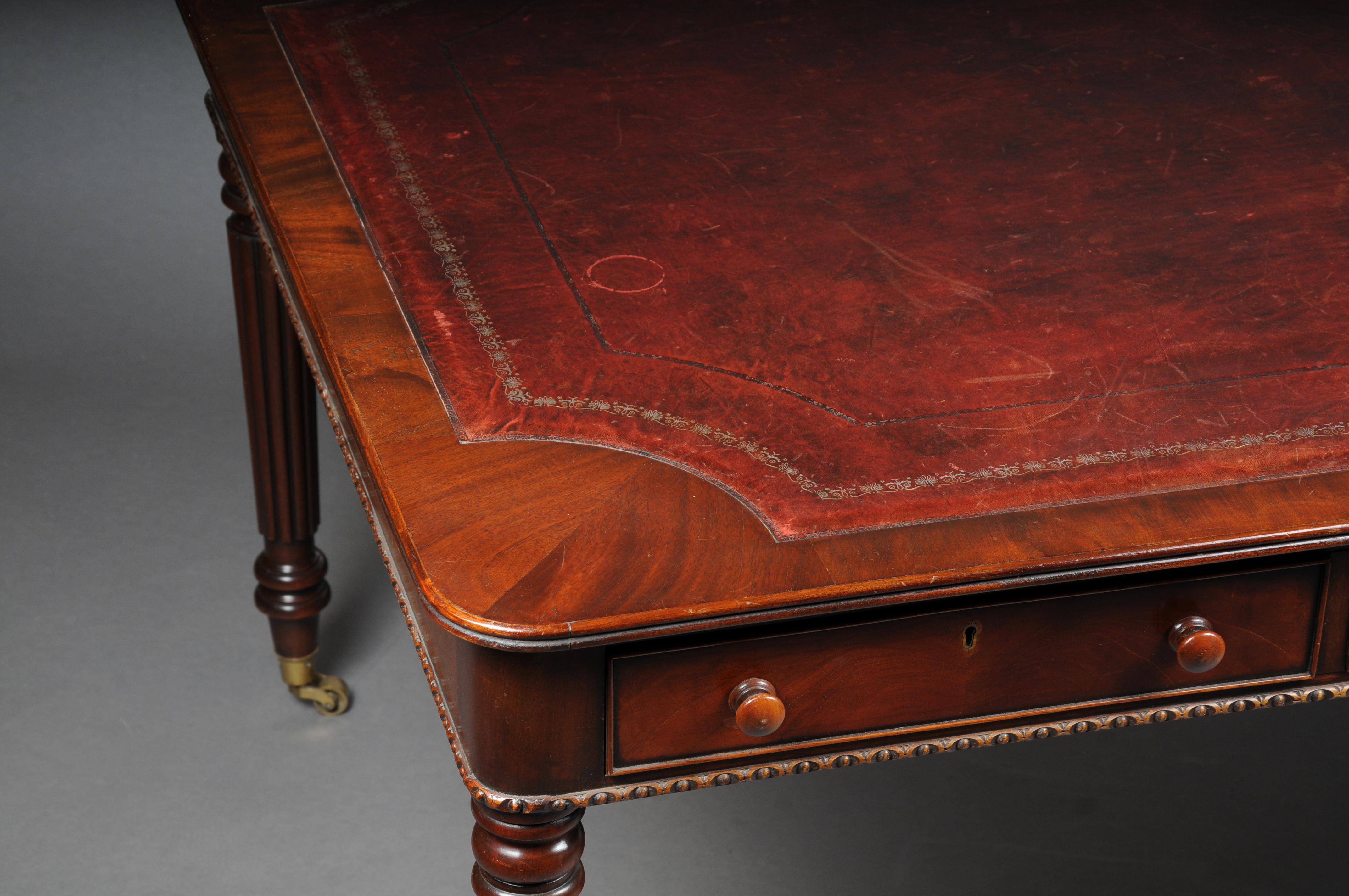 Late 19th Century Large Victorian Partner Desk, England, 19th Century, Mahogany with Leather For Sale